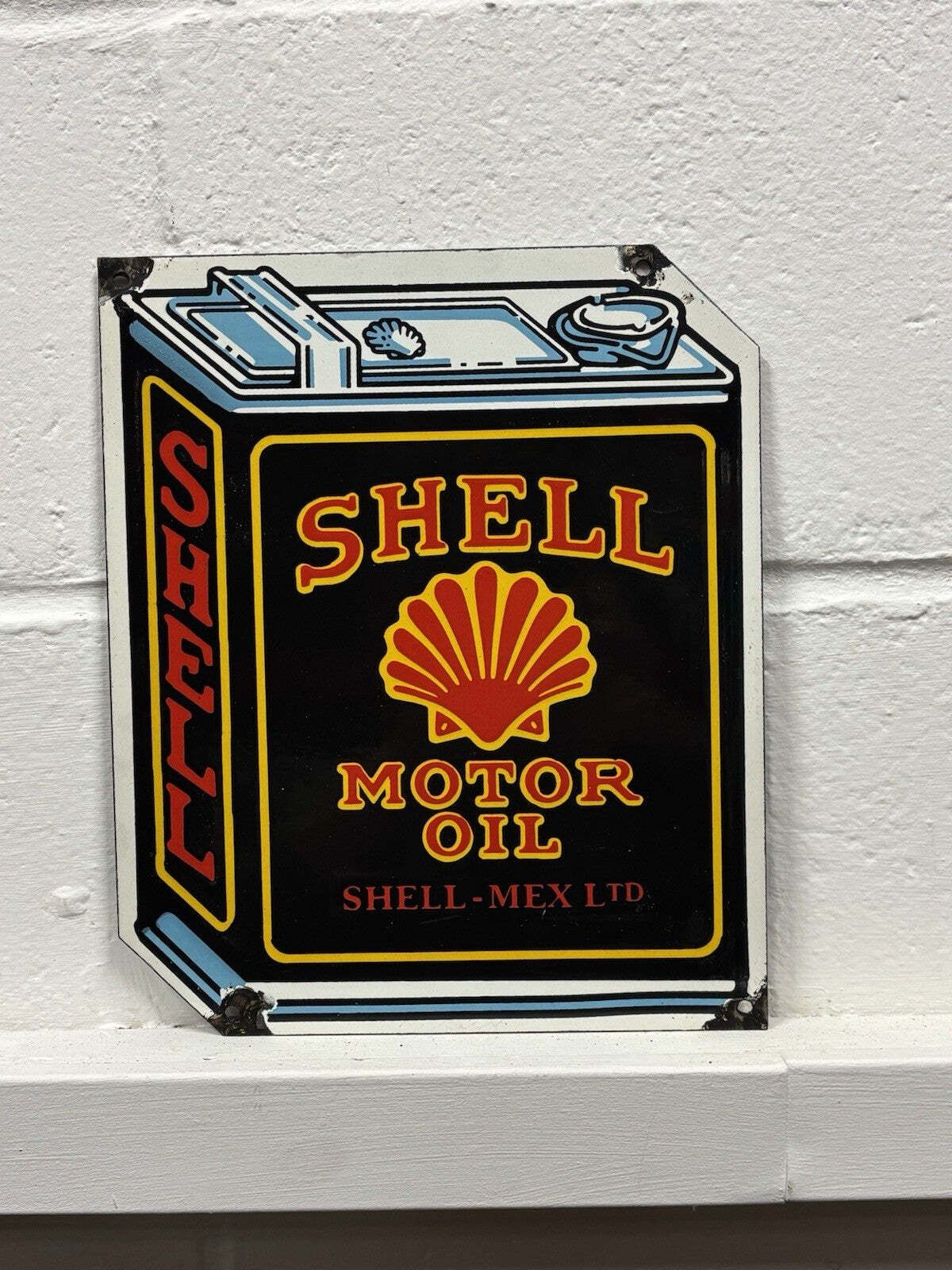 Shell Oil Can Garage Advertising Heavy Enamel Sign. Great Look. photo furniture