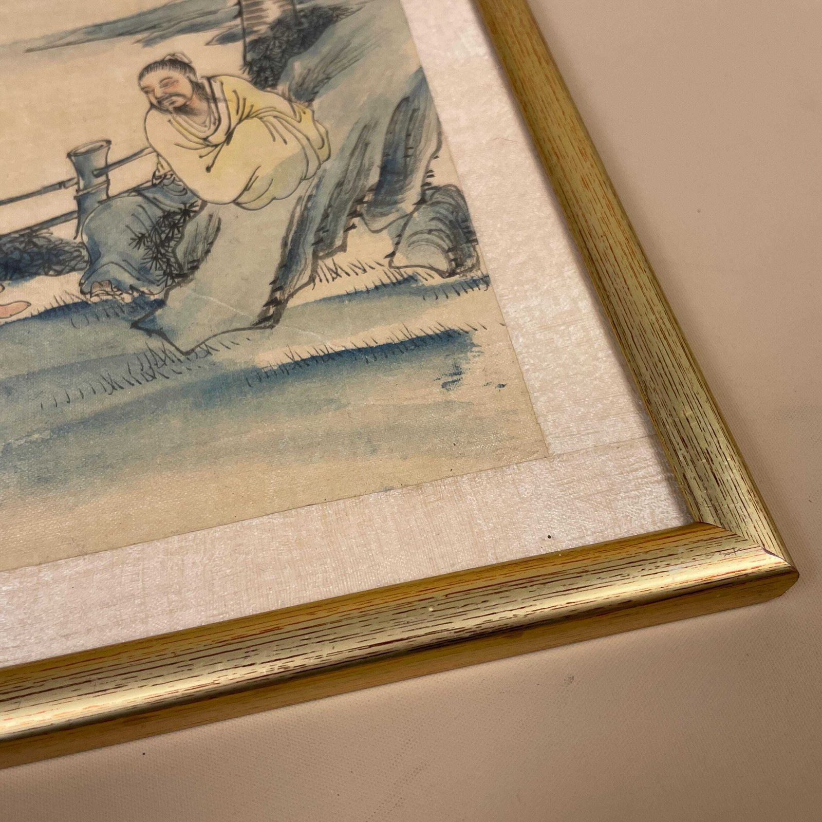 Antique Hand Painted Silk Painting Japanese Artwork Art Wall Hanging Oriental Detailed Gold Wood Frame Vintage Picture Framed Old Original photo vinterior