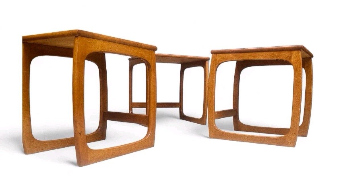 Parker Knoll Teak Nest Of Tables Mid Century Retro Sleigh Legs C1970s photo vinterior