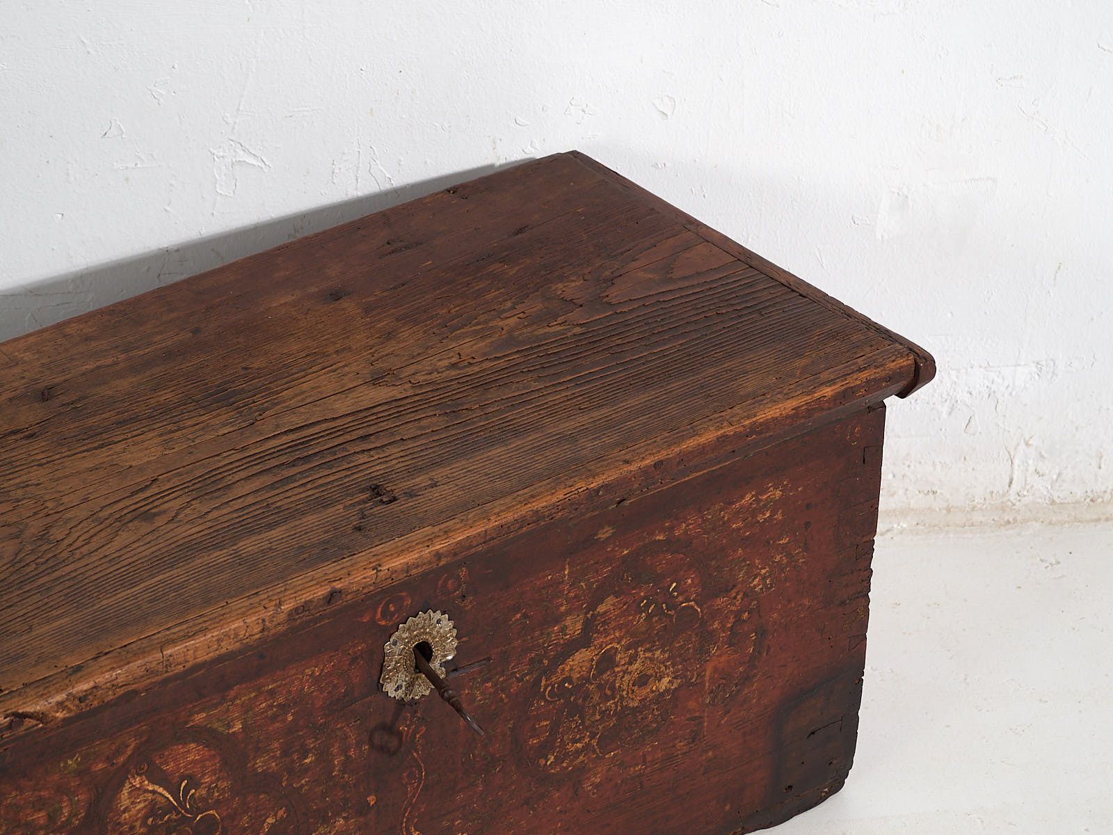 Antique Chest Painted With Floral Motifs And Iron Lock (C.1820) #47 photo furniture
