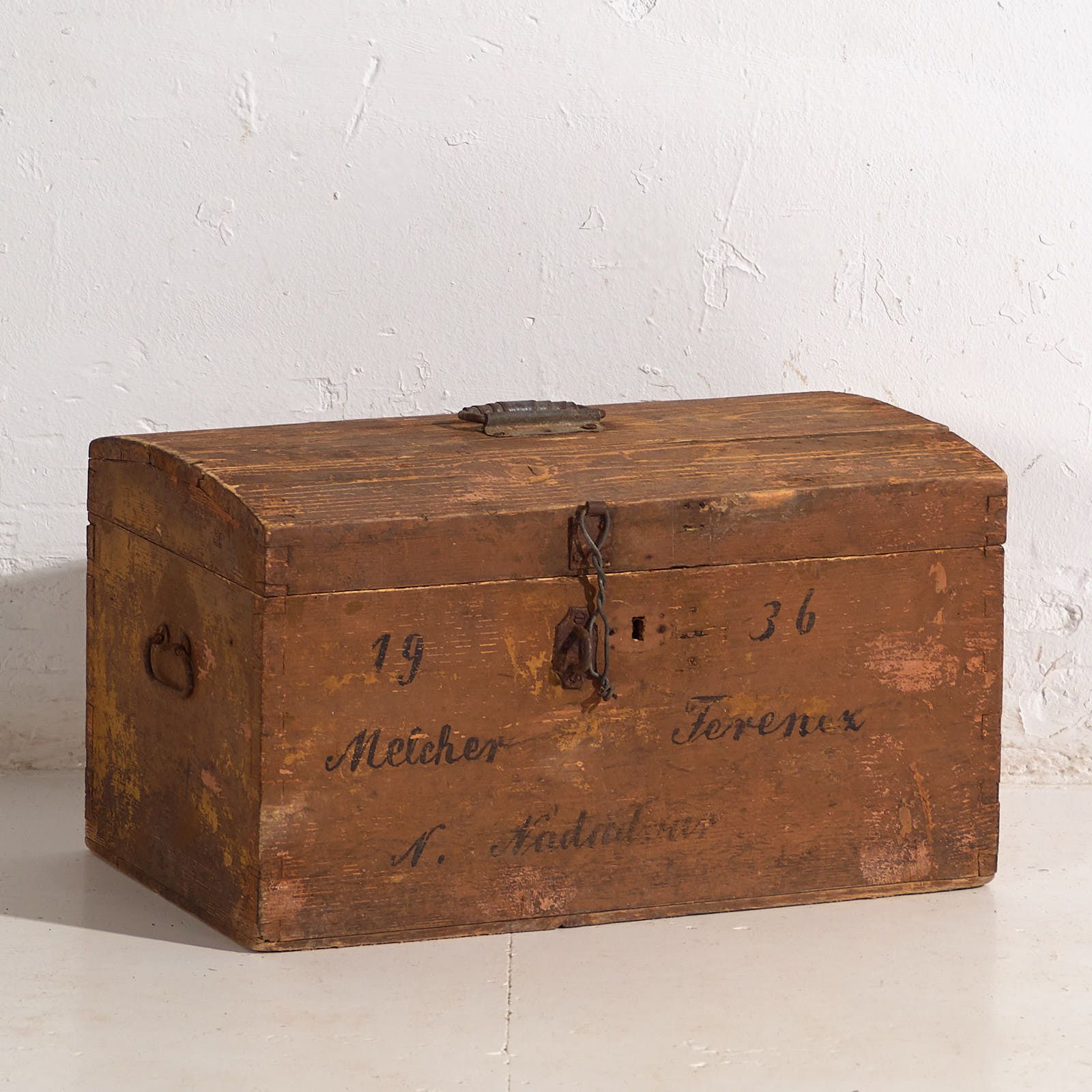 Antique Travel Chest With Original Inscription (Year 1936) #21