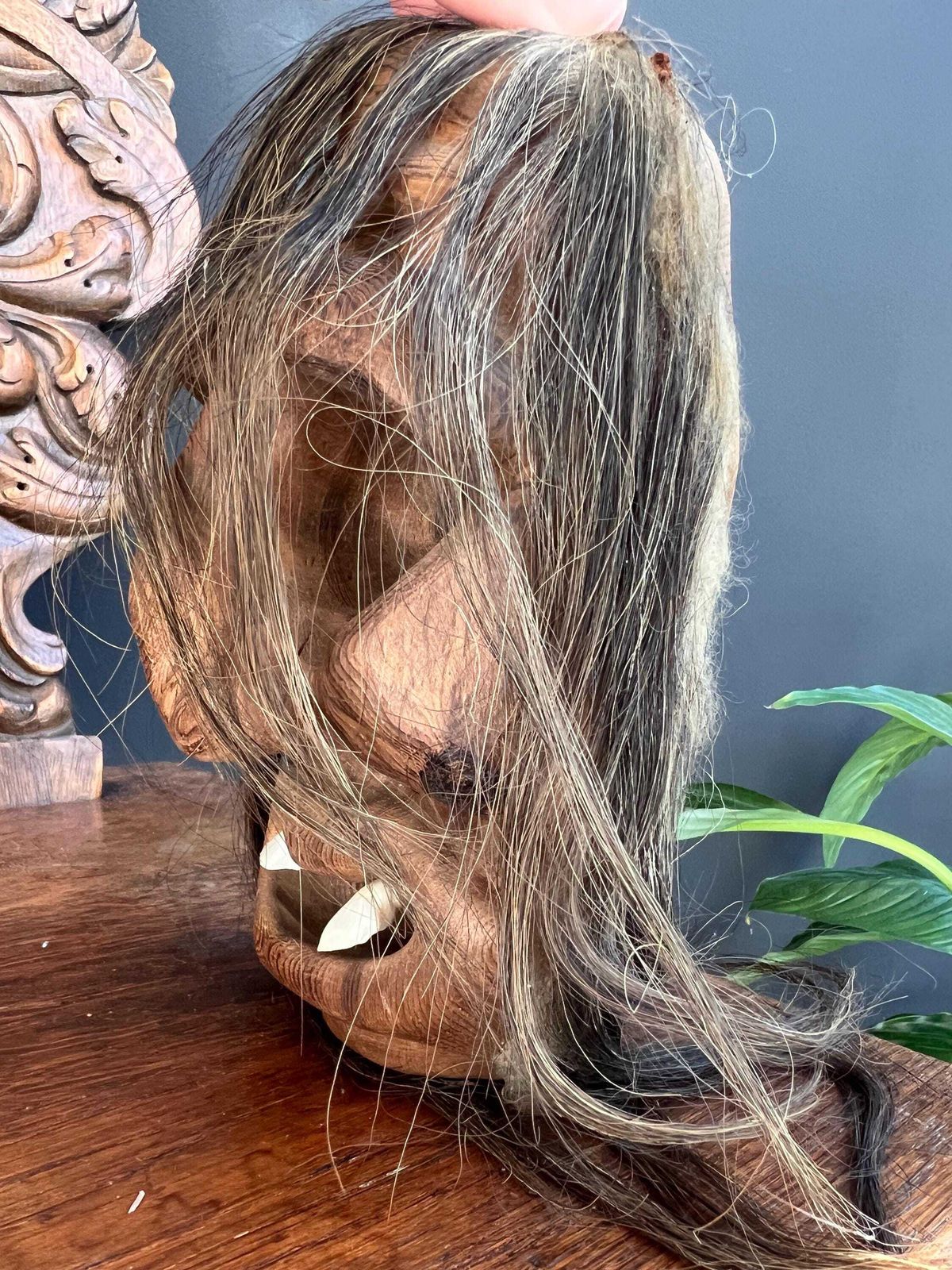 photo furniture Vintage Swiss Tschäggättä Mask: Lötschental Wall Decor With Real Hair