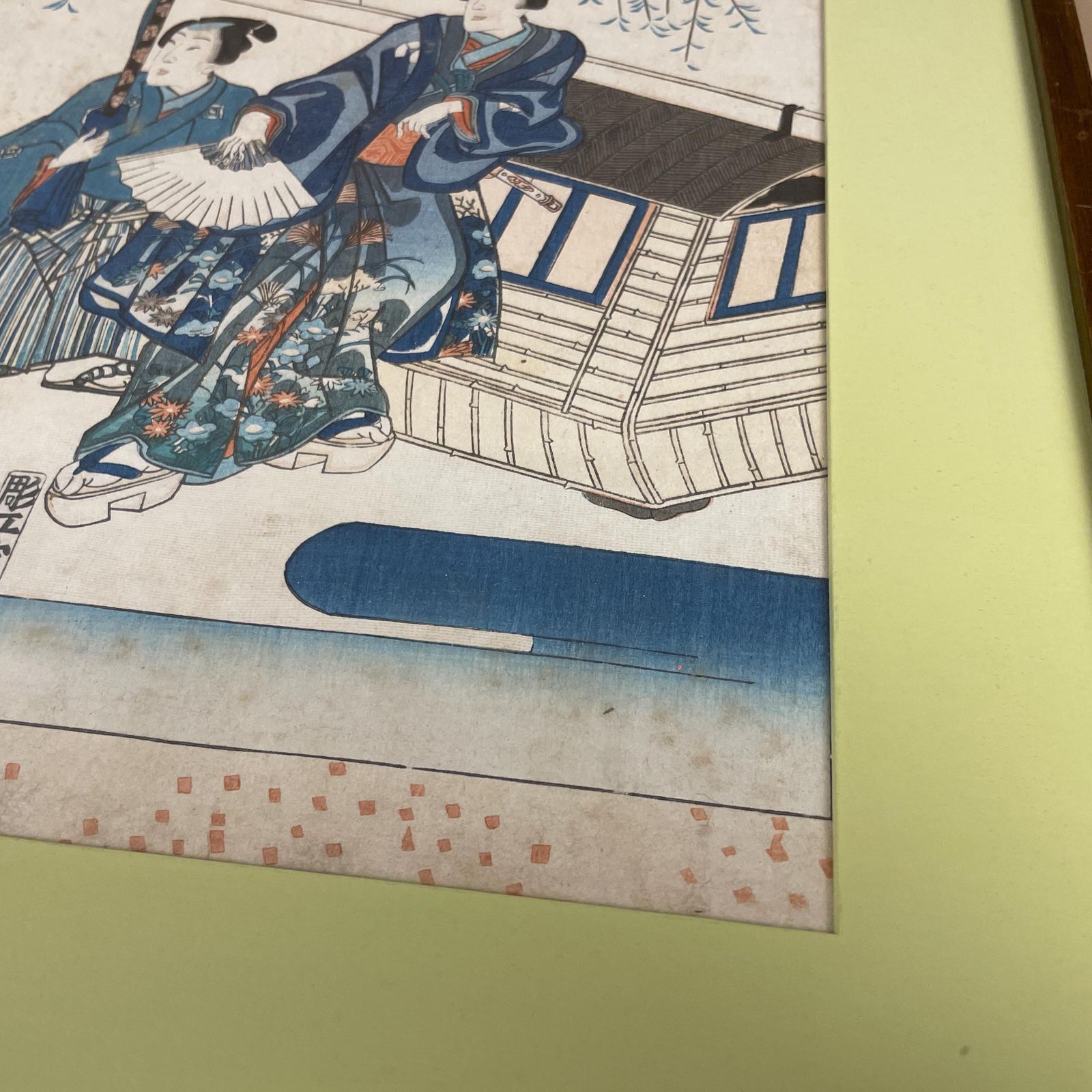 Antique Hand Painted Painting Japanese Artwork Art Wall Hanging Oriental Detailed Wood Frame Vintage Picture Framed Old Original Traditional photo for sale