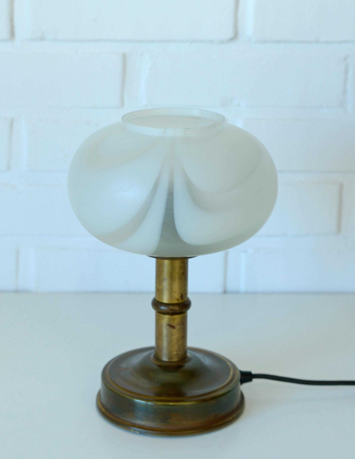 Vintage Murano Glass Style Mushroom Desk Lamp: Brass Bedside Lamp, Table Lighting Yugoslavia 1970's photo for sale
