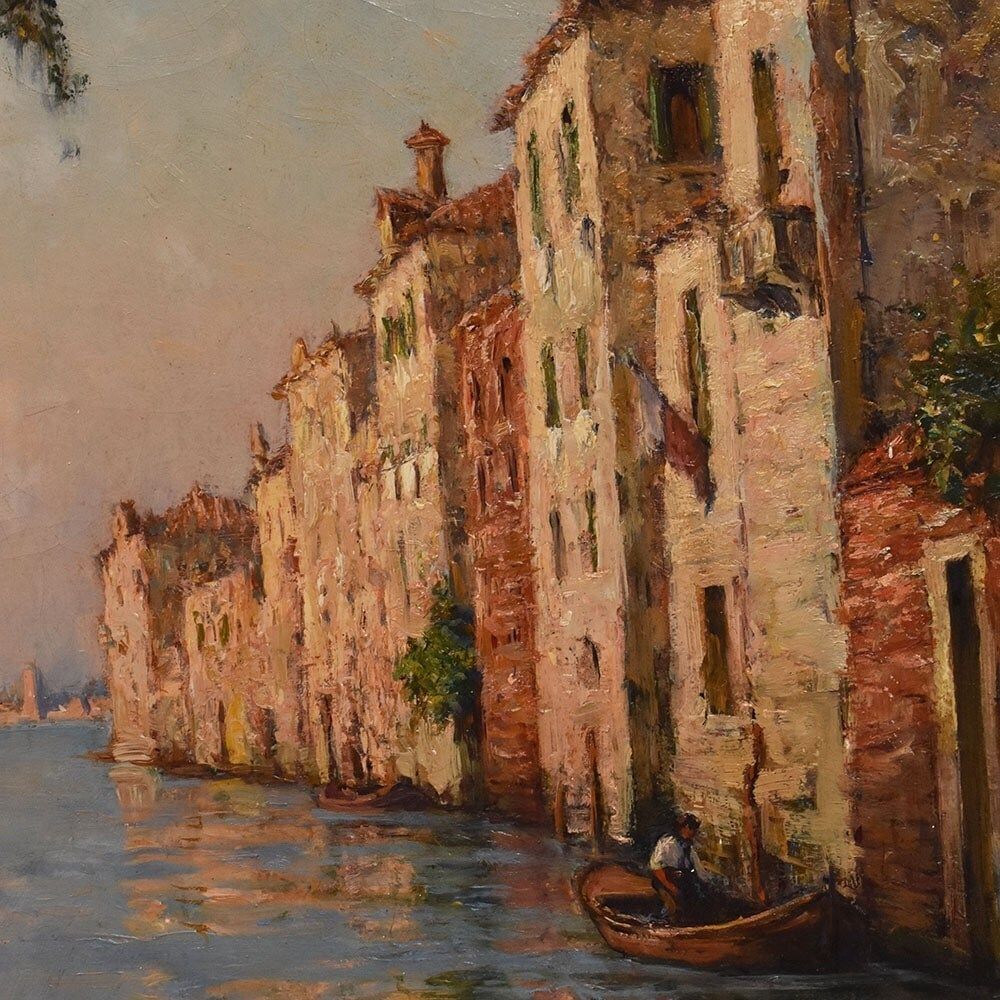 Marine Painting, Venice With Gondola, Angelo Pisani, XX Century. photo Art