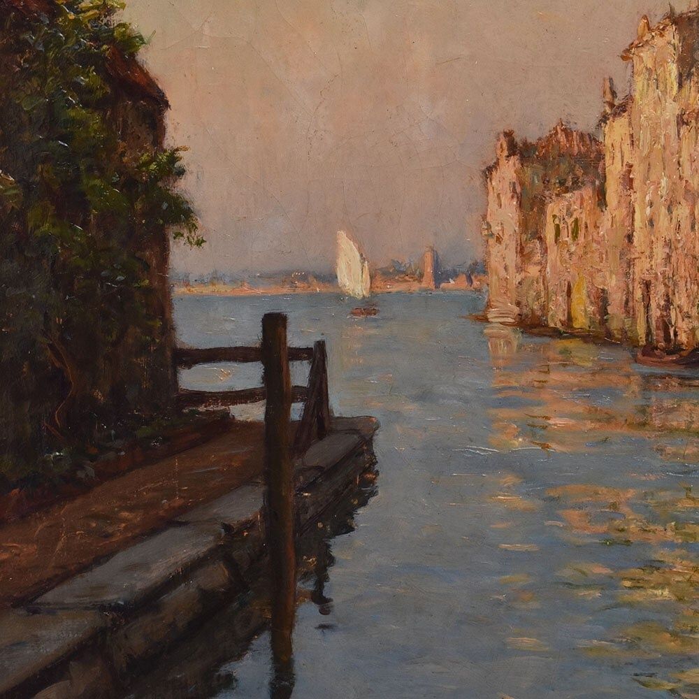 Marine Painting, Venice With Gondola, Angelo Pisani, XX Century. photo 1800.0