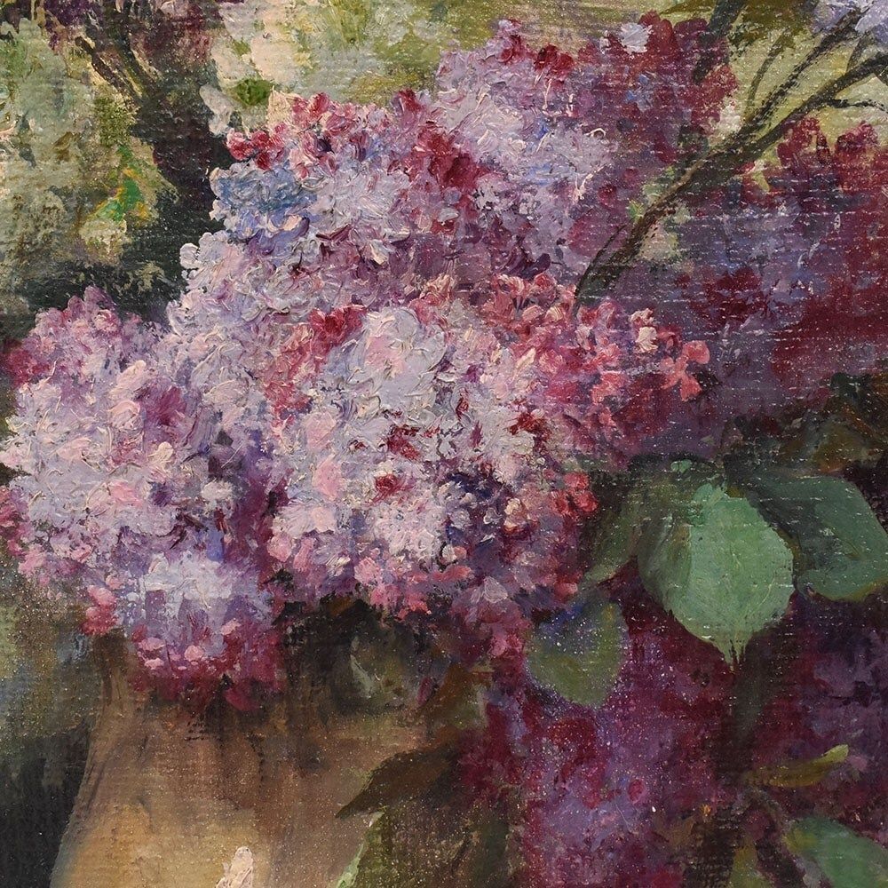 Antique Flower Painting, Lilac Flowers, Oil On Canvas, 20th Century. photo buy