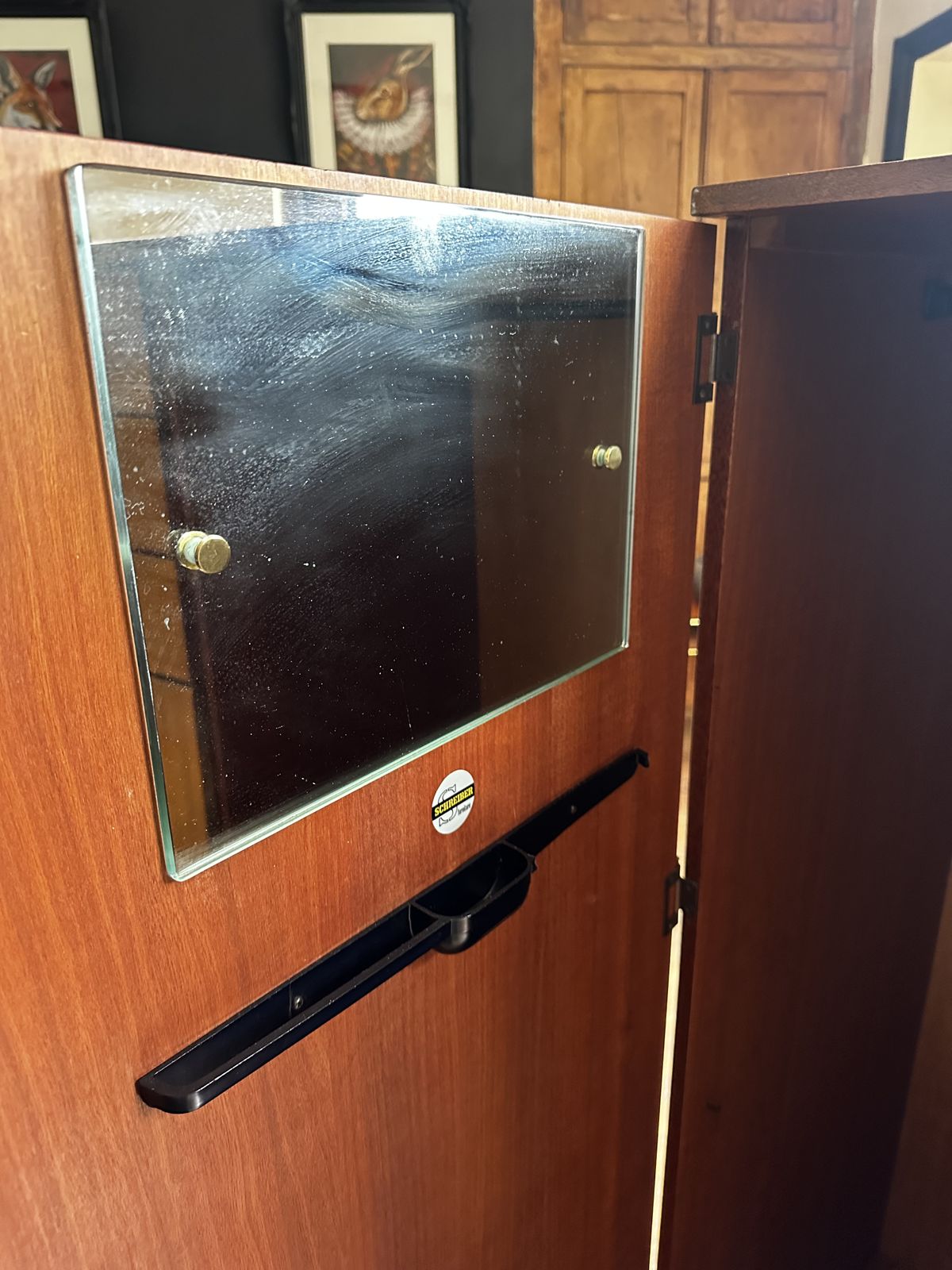 Vintage Mid Century Schreiber Tallboy Wardrobe With Drawers Teak Effect photo Furniture