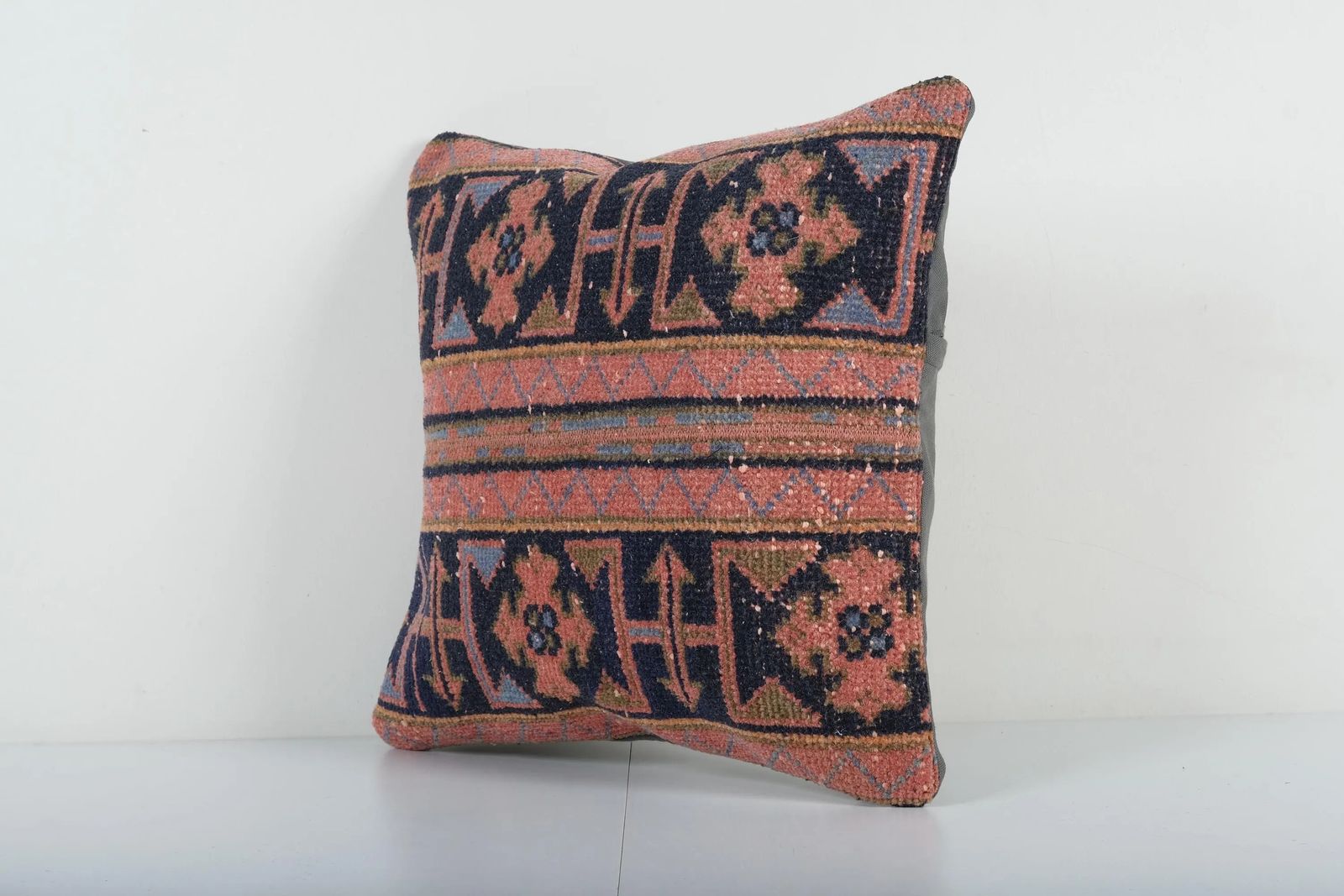 Turkish Oushak Rug Pillow Cover, Handmade Carpet Cushion Cover, Faded Ethnic Pillow Cover photo Textiles