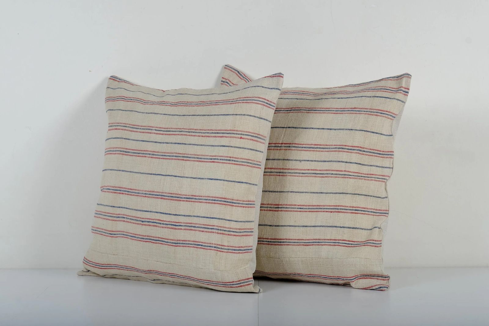 Natural Striped Lumbar Pillow Cover   Set Of Two Durable Linen Fabric photo for sale