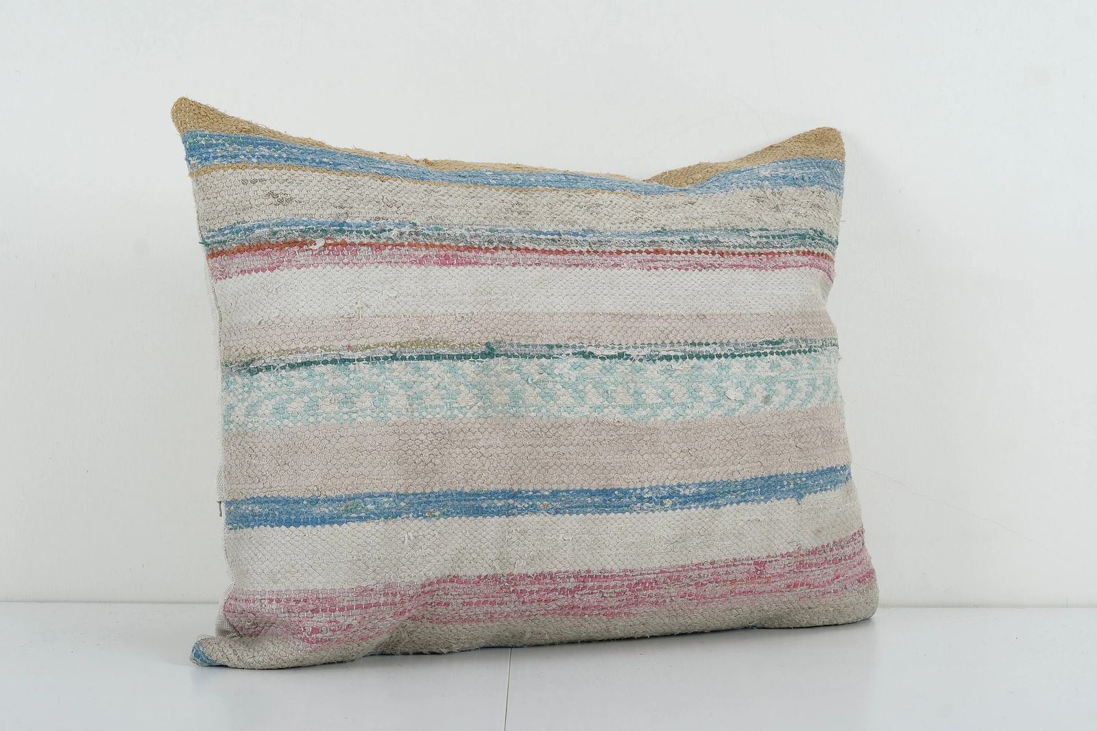 Striped Design Turkish Anatolian Kilim Pillow Cover, Organic Designer Cushion photo for sale