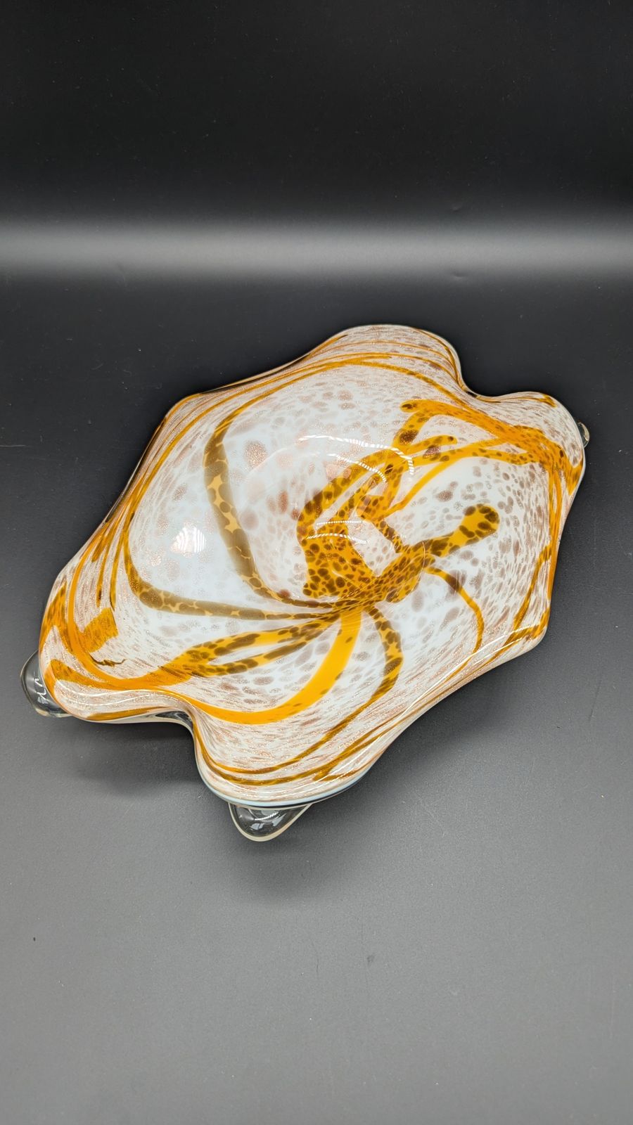 Fratelli Toso Murano Glass Bowl In Yellow Lattimo Aventurina, Mid Century Italian photo furniture