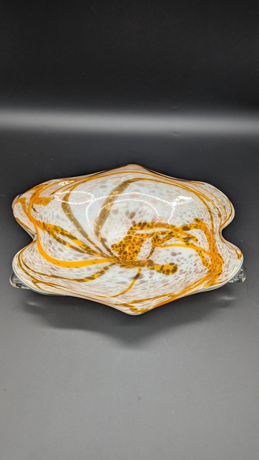 Fratelli Toso Murano Glass Bowl In Yellow Lattimo Aventurina, Mid Century Italian photo Home Decor