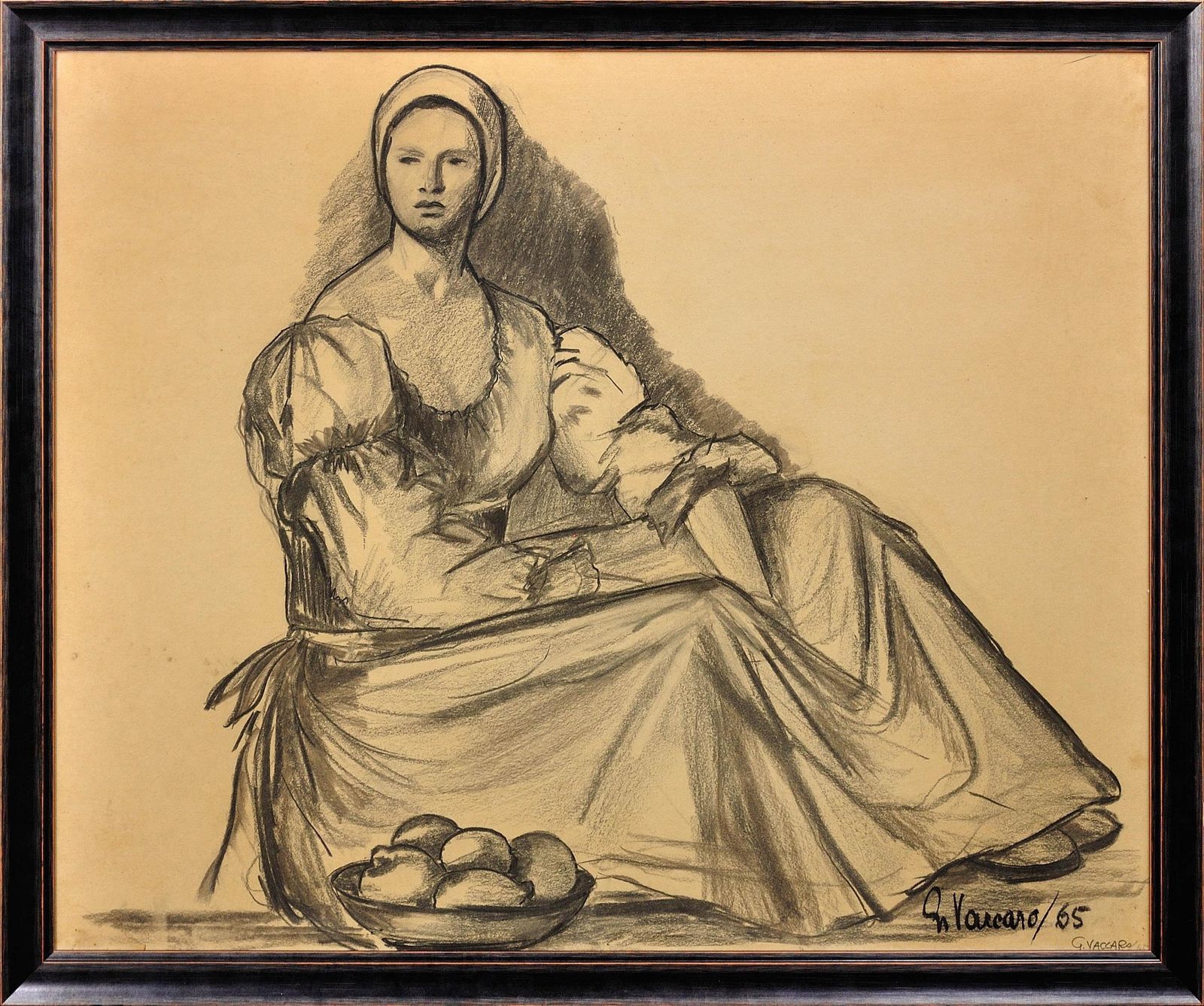 G. Vaccaro. La Contadina. Framed Mid 19th Century Figure Study In A Renaissance Or Baroque Style. Framed.