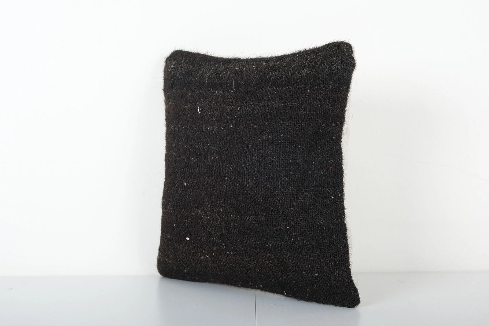 Turkish Siirt Blanket Square Cushion Cover, Small Wool Kilim Black Pillow Cover photo Textiles