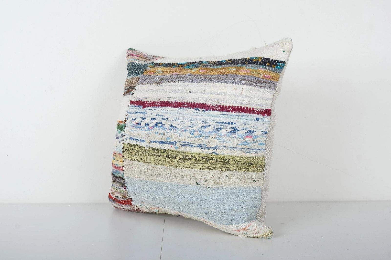 Striped Rustic Pillow Cases Made From An Anatolian Rag Rug, Mid 20th Century Cotton Cushion Cover photo furniture