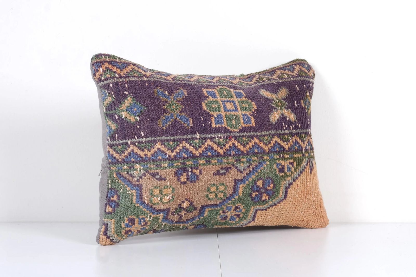 Vintage Turkish Oushak Lumbar Rug Pillow Cover, Wool Boho Woven Carpet Pillow Cover photo Textiles