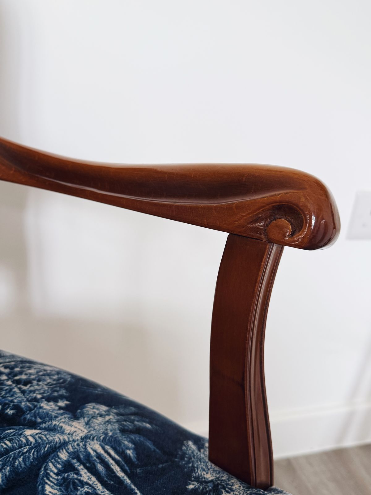 Restored Louis XV Style Armchair   Scenic Deep Blue Upholstery, Solid Wood Frame photo furniture