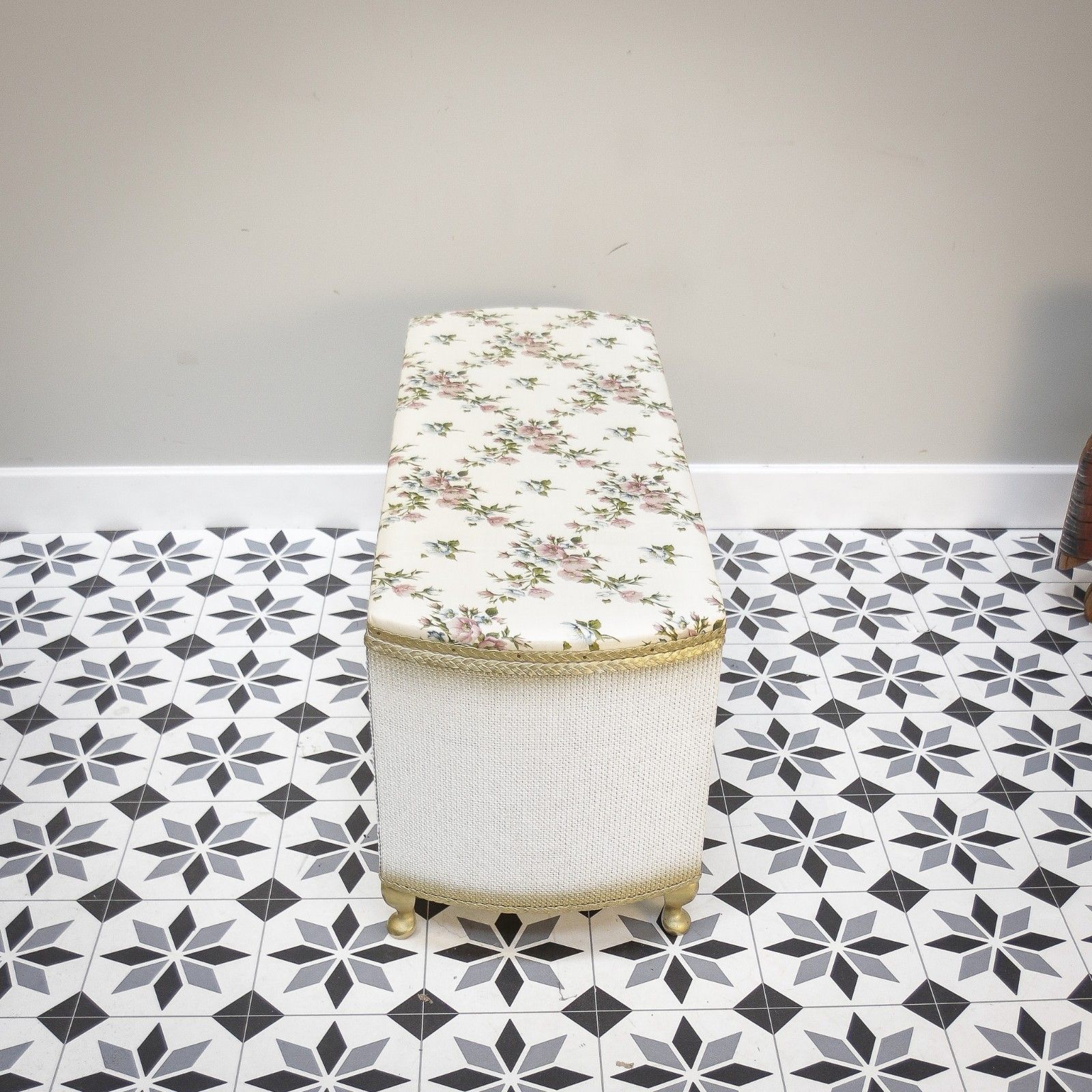 photo for sale Lloyd Loom Ottoman Bedside Table And Chair Matching Set In White And Gold