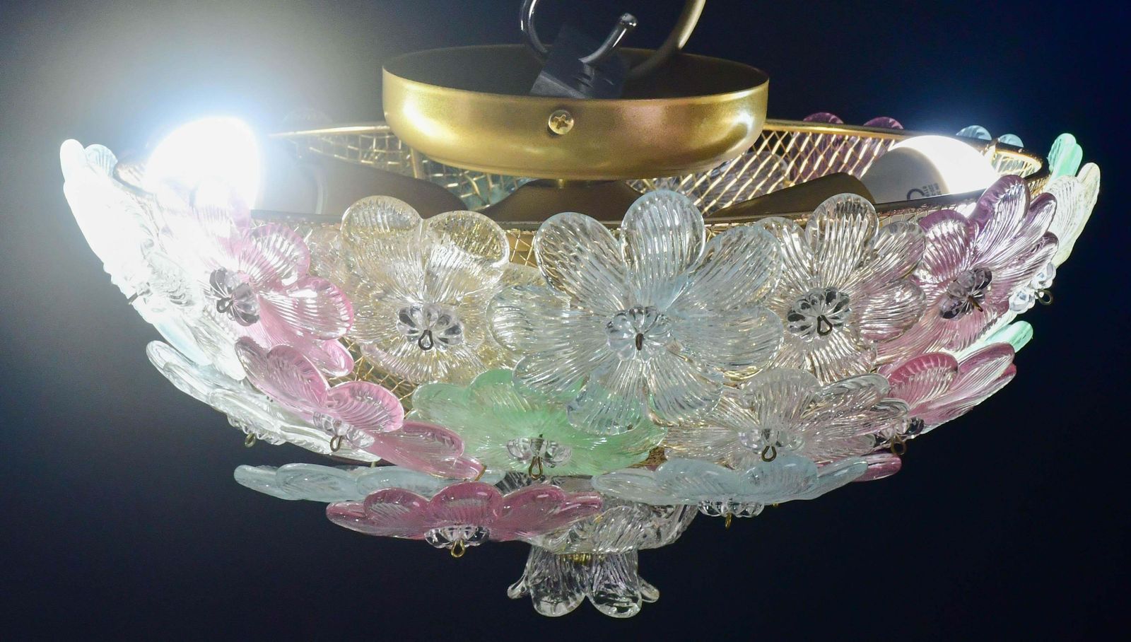 photo for sale Charming Murano Barovier & Toso Flowers Flush Light Fixture, Ceiling, 1960s