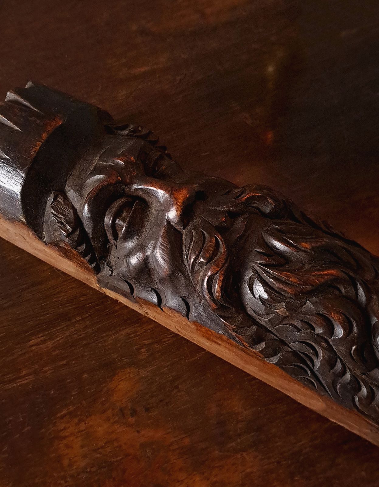 Heart Warming 17th Century Carved Oak Face Corbels C. 1670 photo for sale