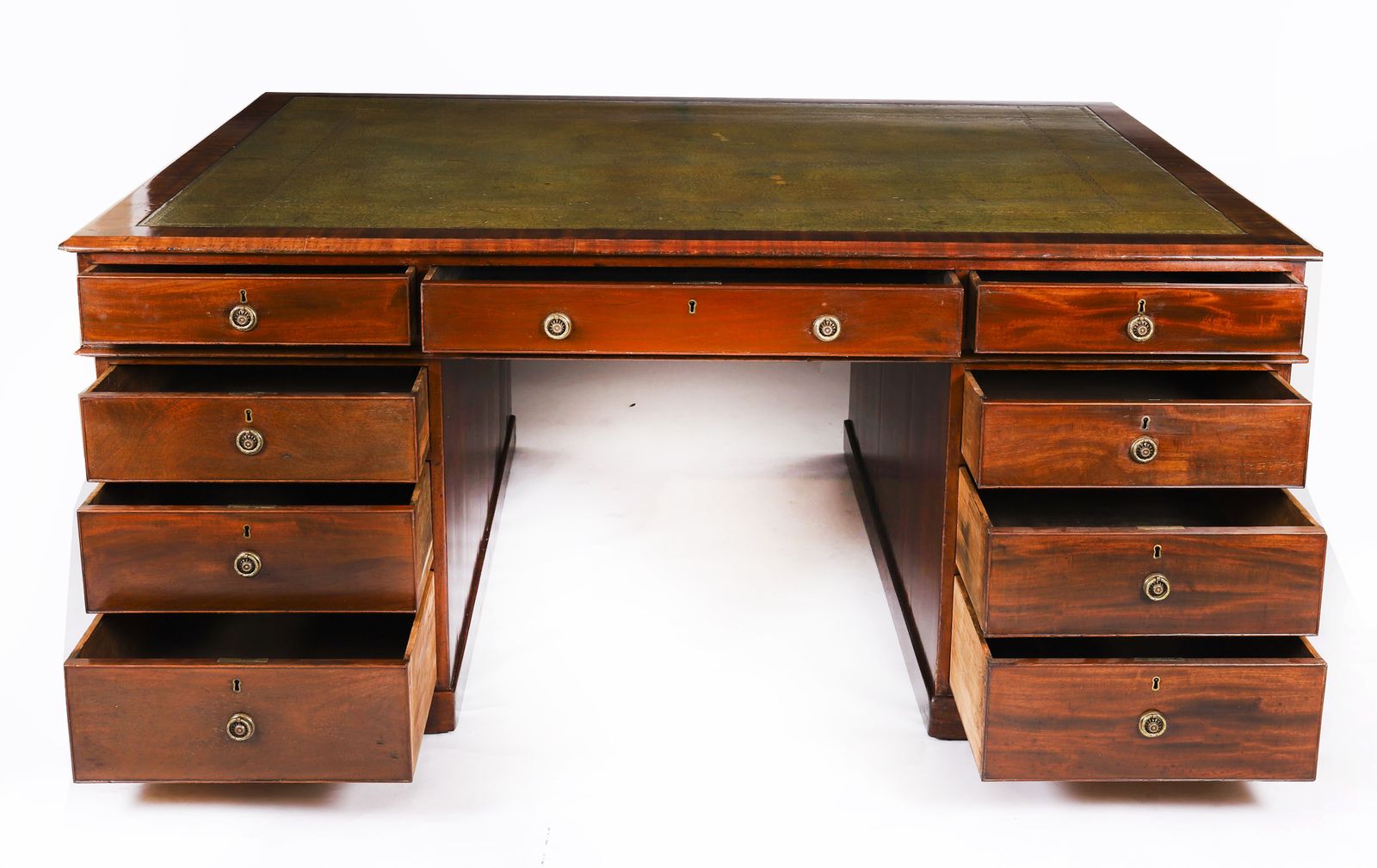 photo buy Antique George III Flame Mahogany Partners Pedestal Desk C1790 18th Century