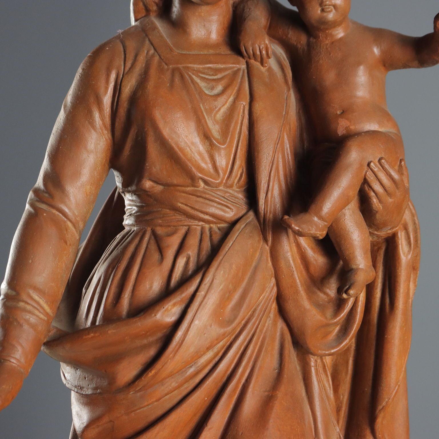 Modern Sculpture Virgin Mary With Child Terracotta Italy XX Century photo vinterior