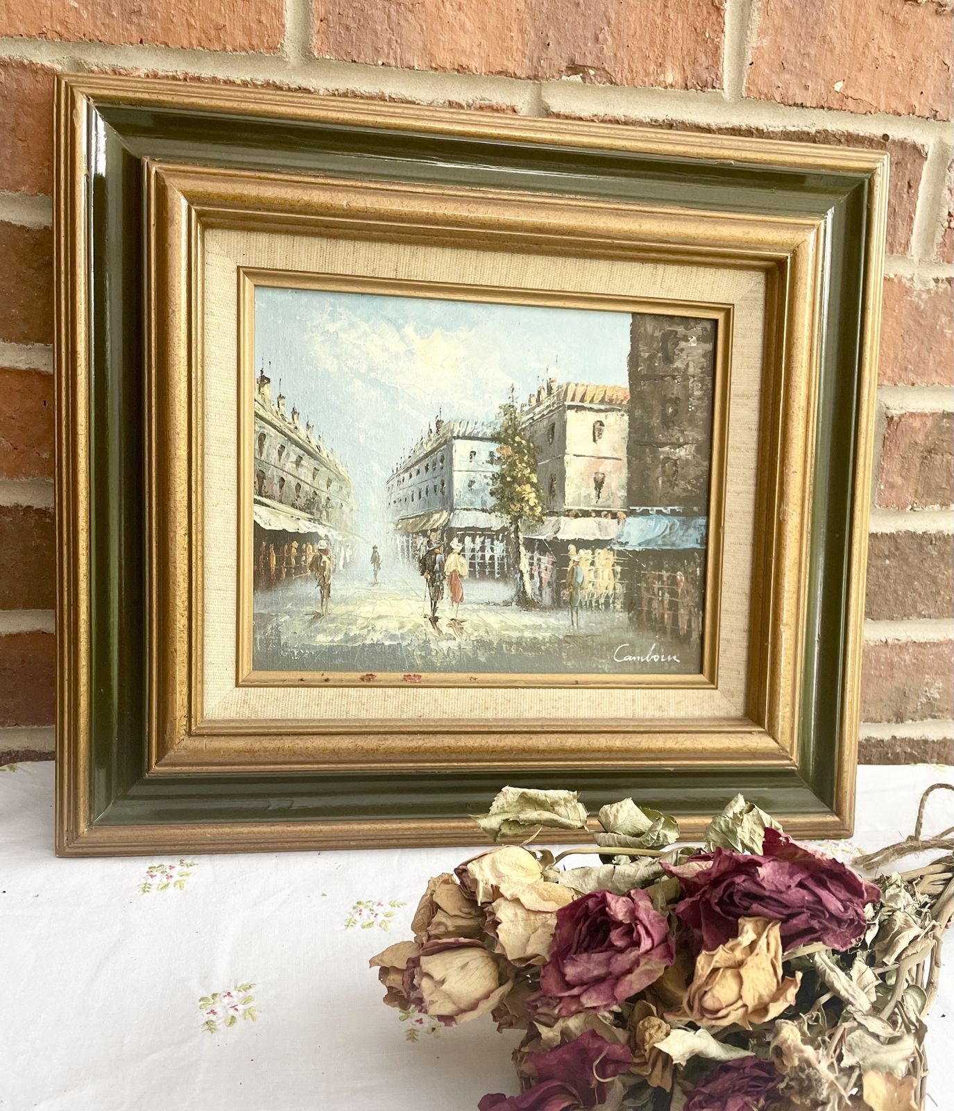 Vintage Parisian Street Scene Oil Painting: Mid Century Palette Knife Art photo Art