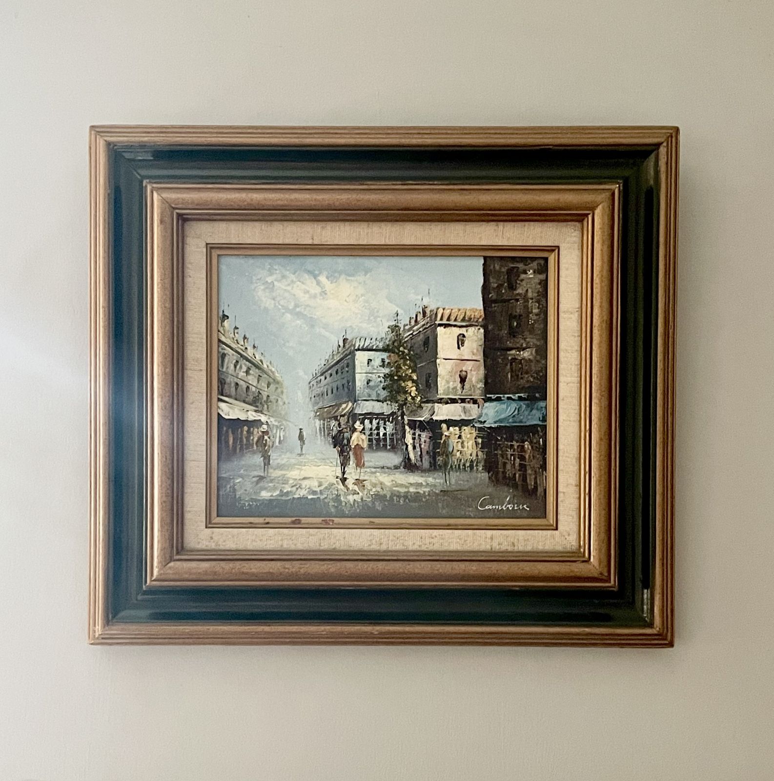 Vintage Parisian Street Scene Oil Painting: Mid Century Palette Knife Art photo vinterior