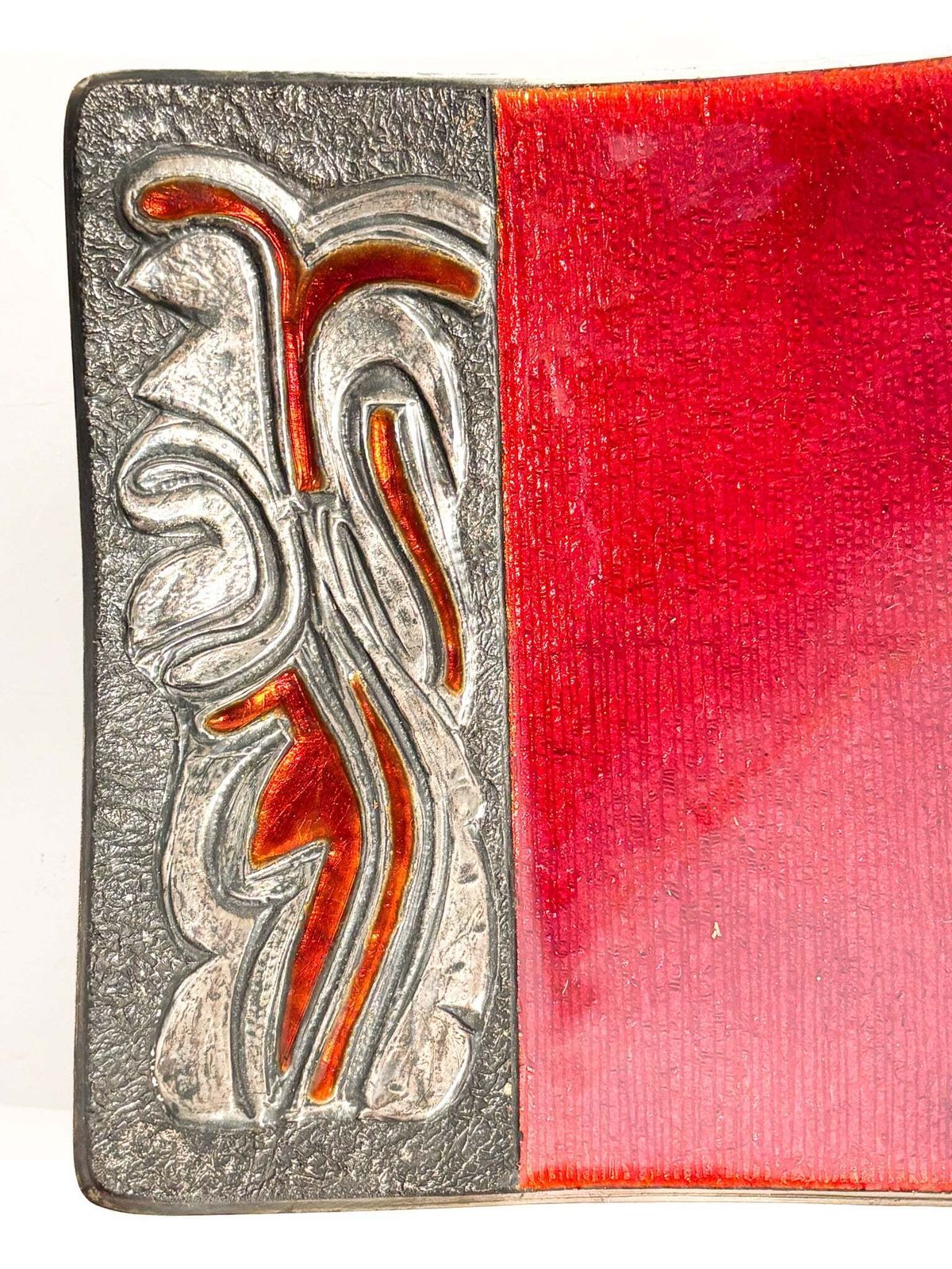 Home Decor Red Enameled Copper Centerpiece Bowl And Decorations By Studio Del Campo, 1960s photo