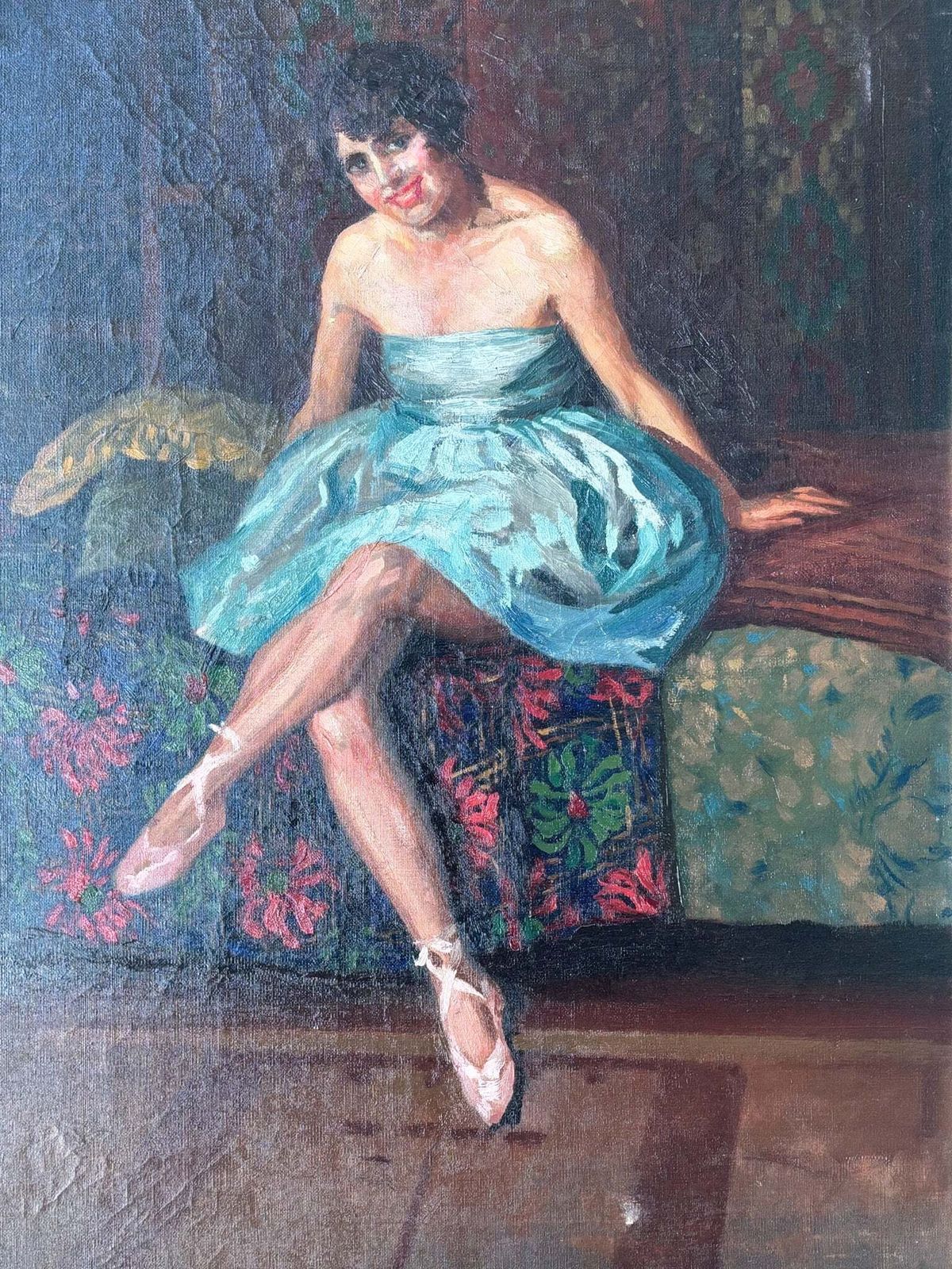 Oil On Canvas Portrait Of A Dancer, Neapolitan School, 1940s photo furniture