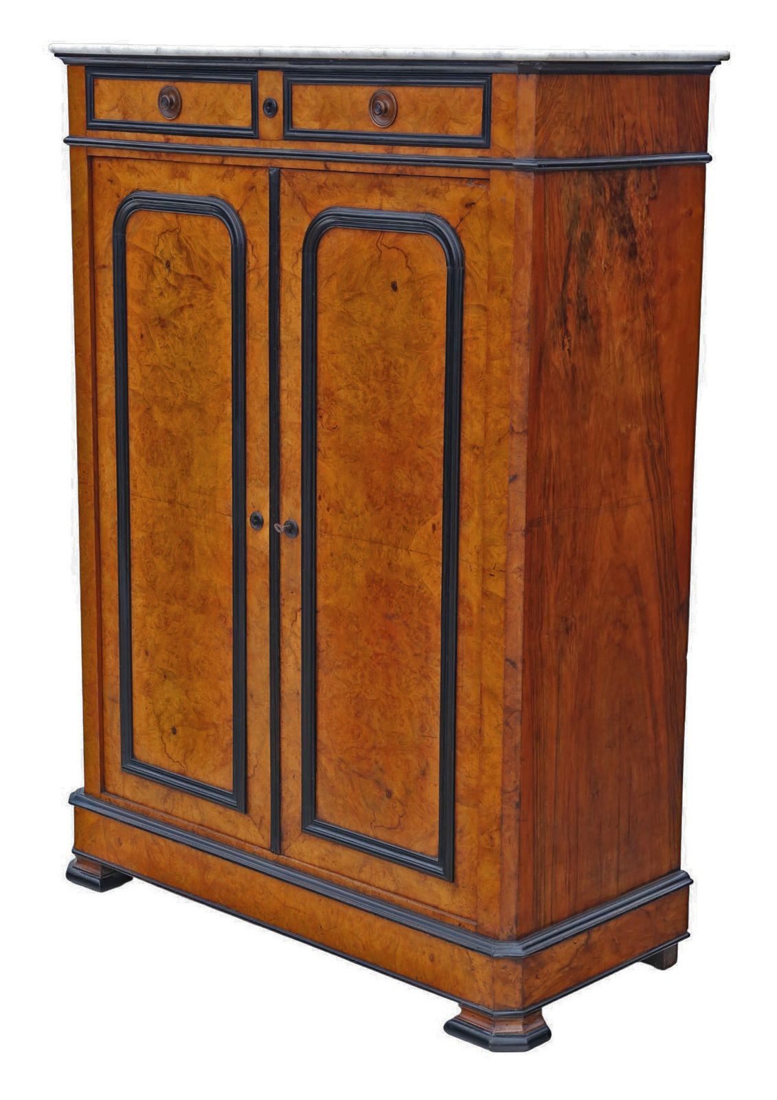 Antique 19th Century Ebonised & Burr Walnut Cabinet Press Cupboard With Marble Top – Fine Quality photo for sale