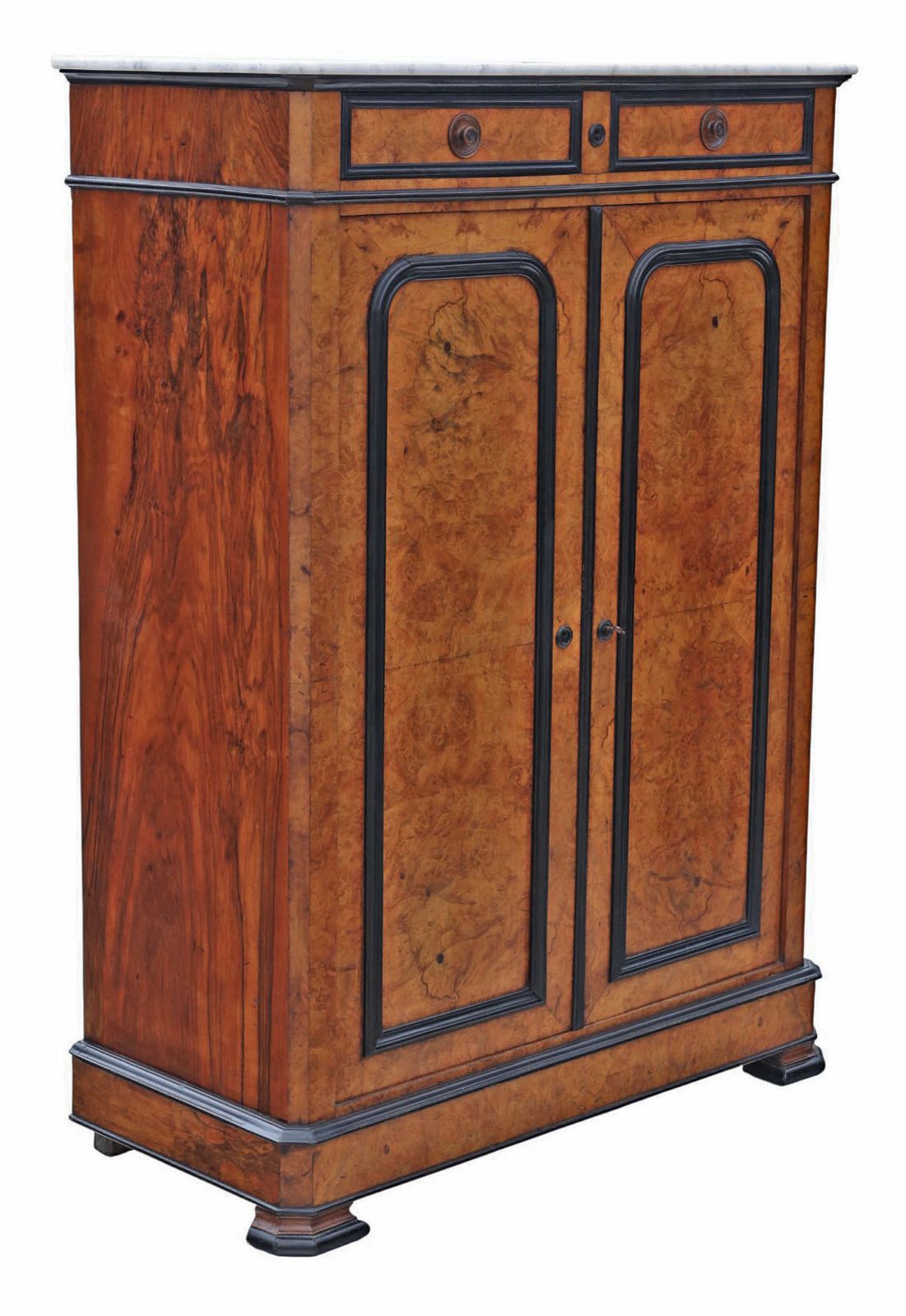 Antique 19th Century Ebonised & Burr Walnut Cabinet Press Cupboard With Marble Top – Fine Quality photo Furniture