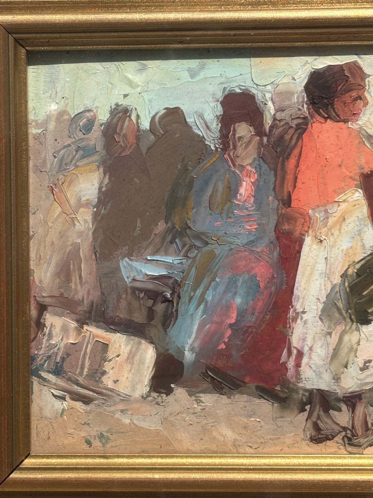 Oil On Panel Painting Of Figures By Danilo Barghigiani, 1960s photo Art