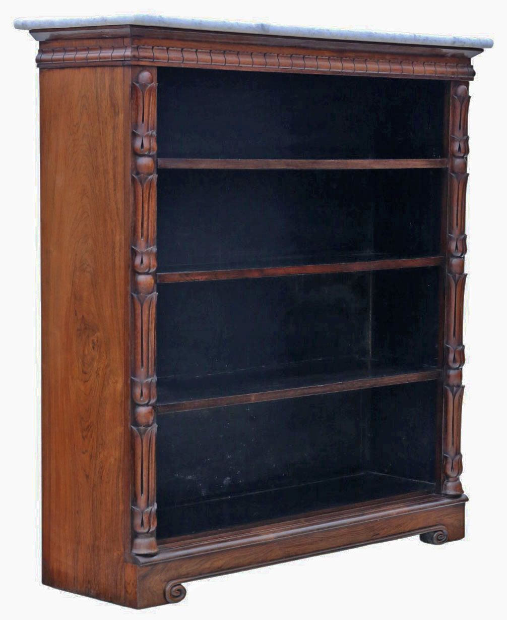 Antique 19th Century Adjustable Bookcase With Rosewood Veneer And Patinated Marble Top photo 1995.0