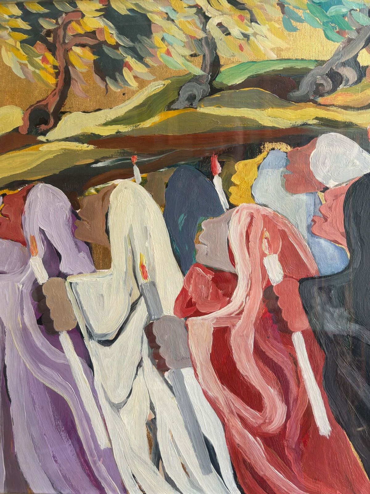 Oil On Canvas Painting 'The Procession' By Saverio Terruso, 1970s photo buy