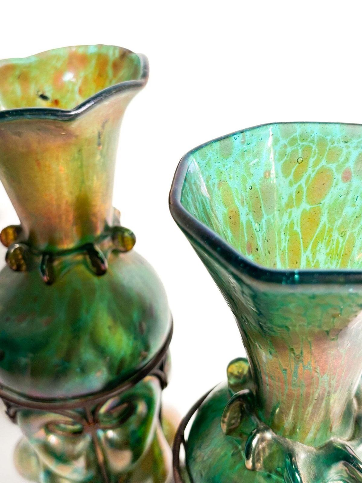 Pair Of Loetz Glass And Wrought Iron Vases From The 1920s photo for sale