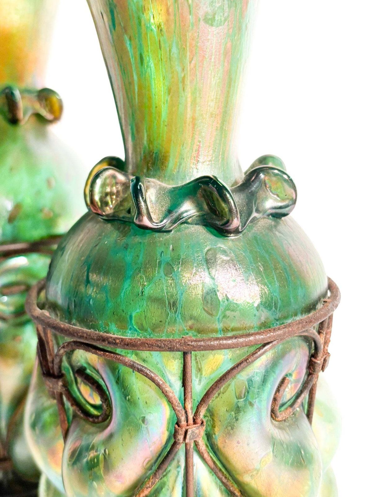 Pair Of Loetz Glass And Wrought Iron Vases From The 1920s photo 612.0