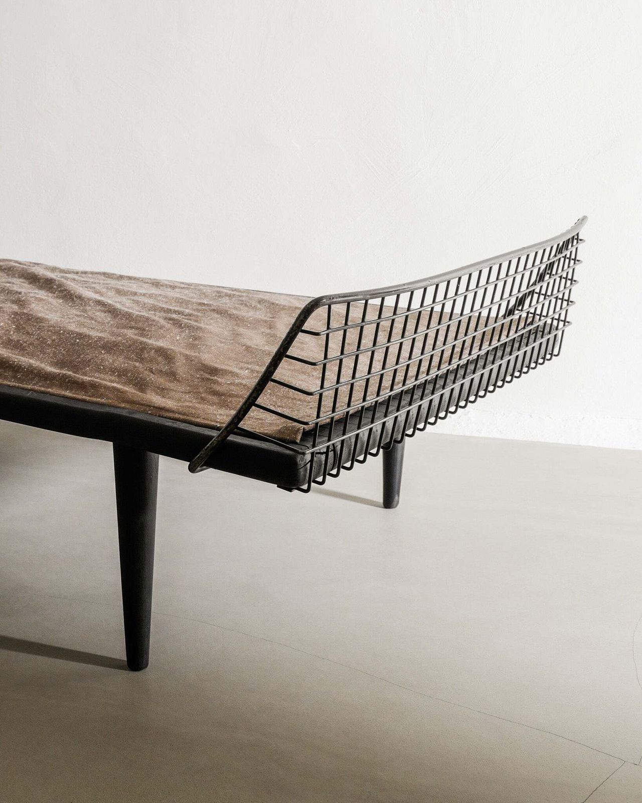 Swedish Mid Century Black Wooden Daybed With Metal Endings By Bengt Ruda For Nordiska Kompaniet, 1950s photo buy