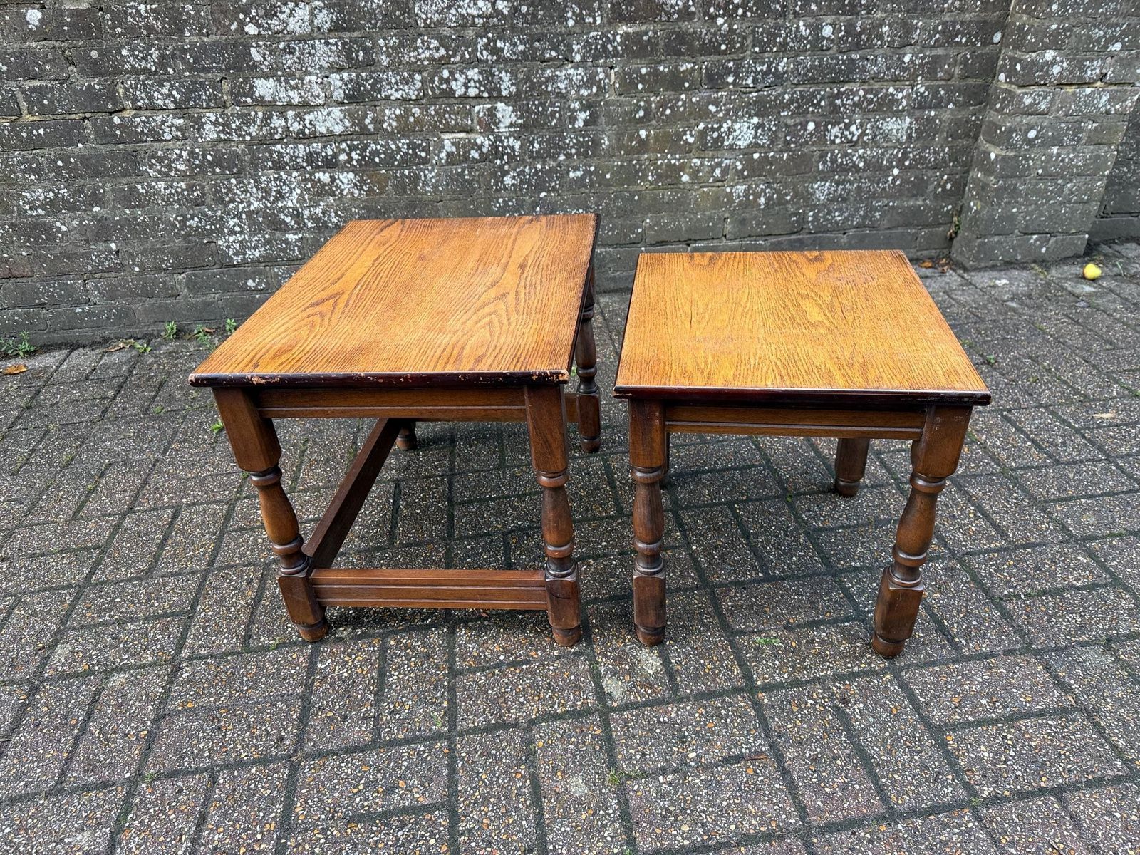 Vintage Two Tone Wooden Nesting Tables: Refurbished Mid Century Plant Stands photo 195.0