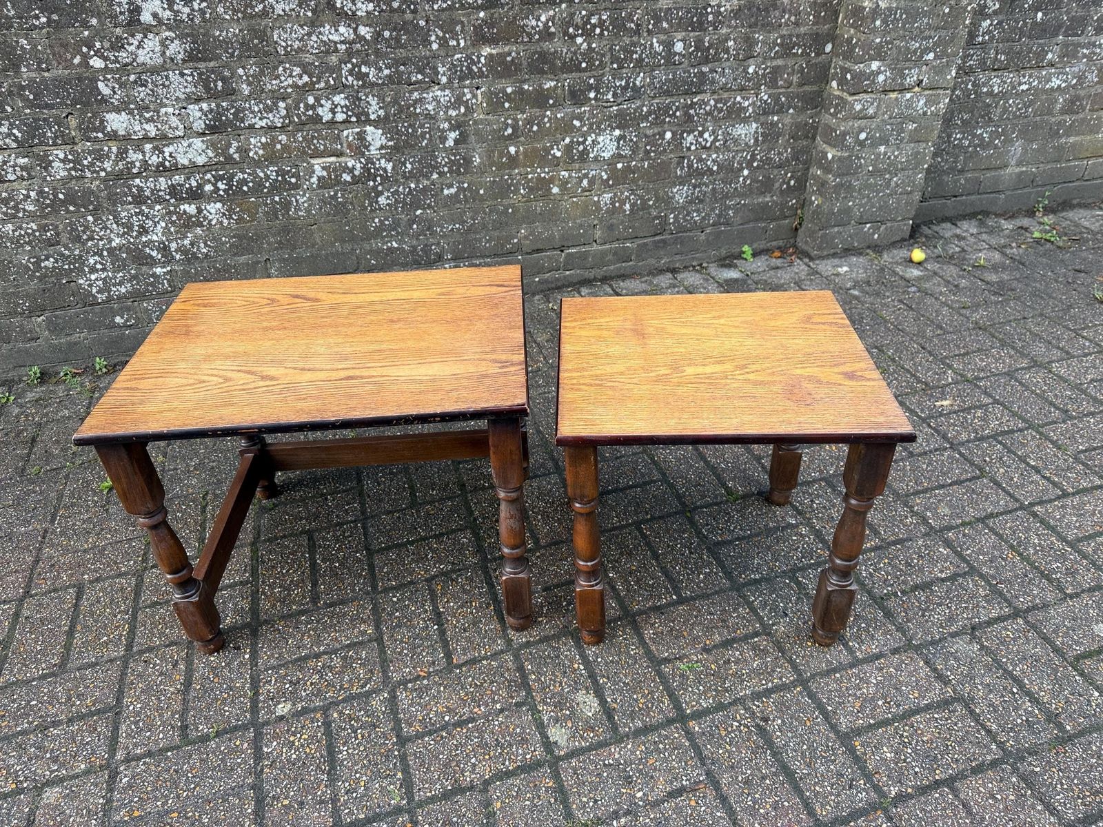 Vintage Two Tone Wooden Nesting Tables: Refurbished Mid Century Plant Stands photo buy