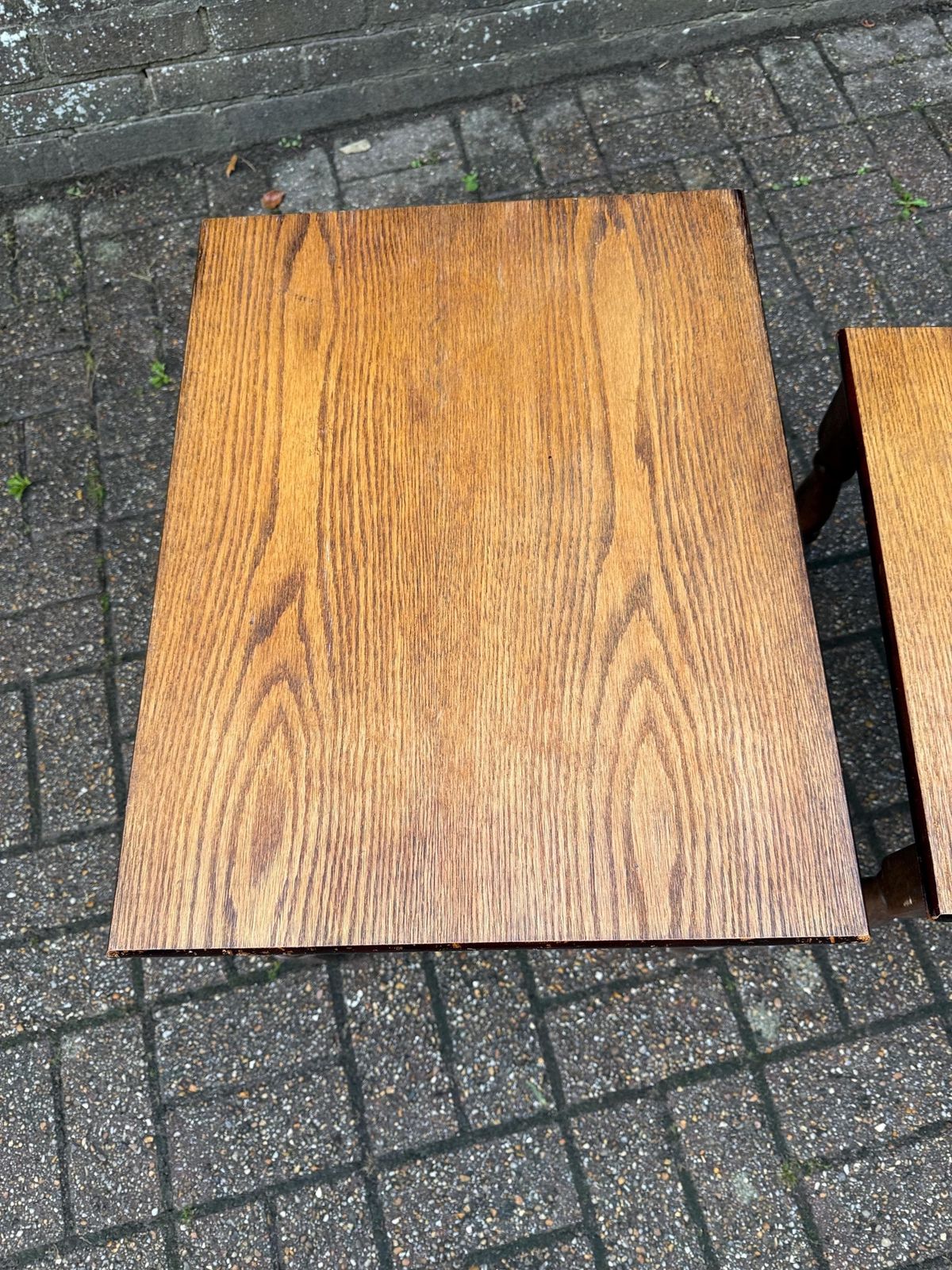 photo furniture Vintage Two Tone Wooden Nesting Tables: Refurbished Mid Century Plant Stands