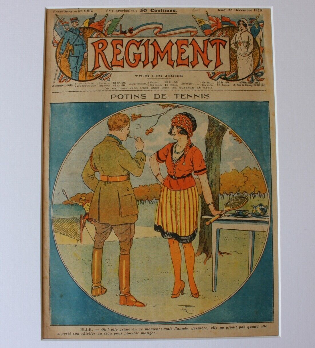 Le Regiment Ww1 French Magazine Potins De Tennis Framed Print. 1920.
