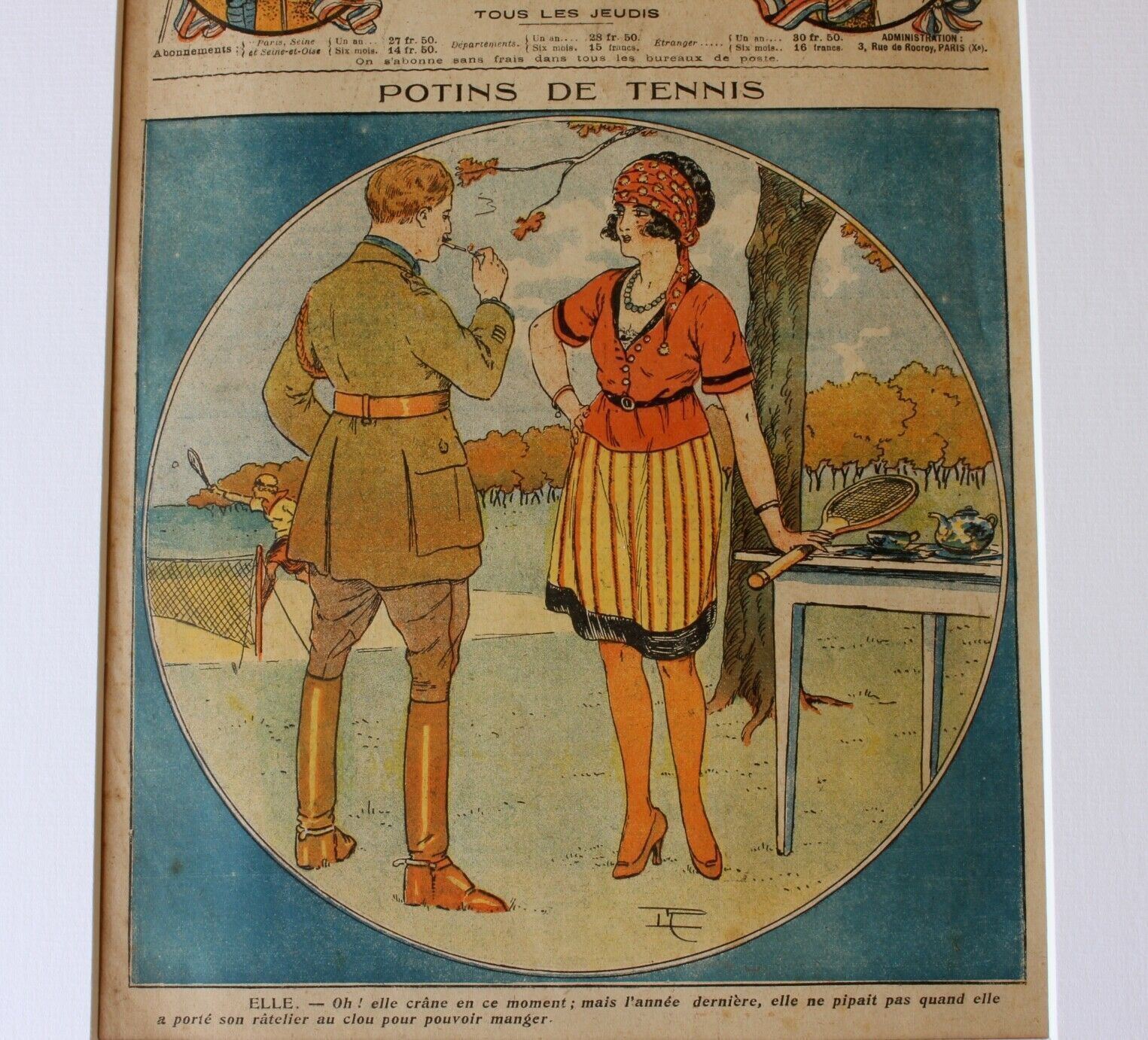 Le Regiment Ww1 French Magazine Potins De Tennis Framed Print. 1920. photo for sale