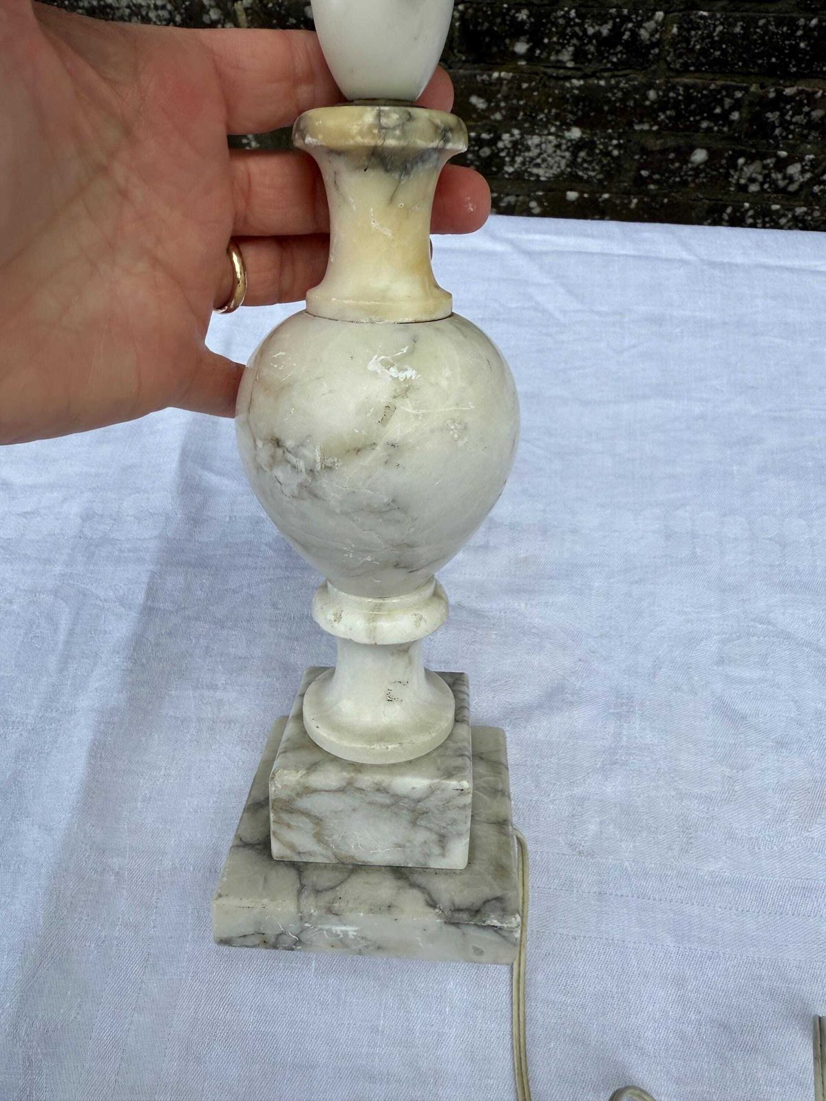 Rare Mid Century Italian Alabaster Table Lamp, Grey Table Lamp, Hand Carved Mid Century Stone Lighting, Made In Italy, Bedside Lamp Base photo for sale