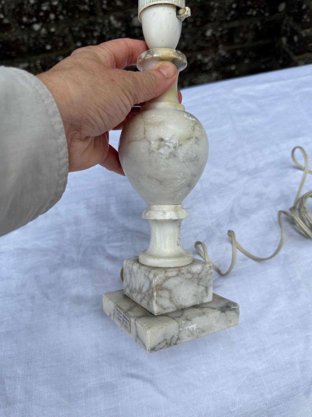 Rare Mid Century Italian Alabaster Table Lamp, Grey Table Lamp, Hand Carved Mid Century Stone Lighting, Made In Italy, Bedside Lamp Base photo 72.0