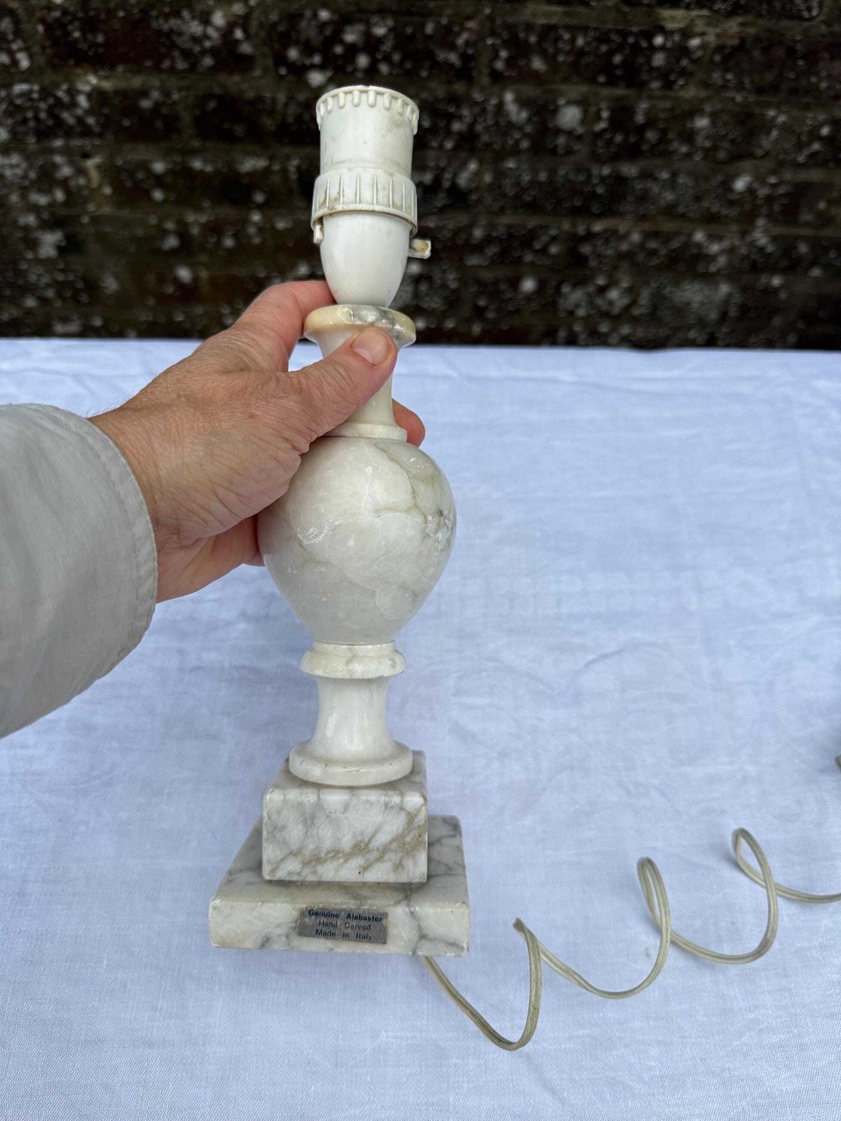 Rare Mid Century Italian Alabaster Table Lamp, Grey Table Lamp, Hand Carved Mid Century Stone Lighting, Made In Italy, Bedside Lamp Base photo vintage