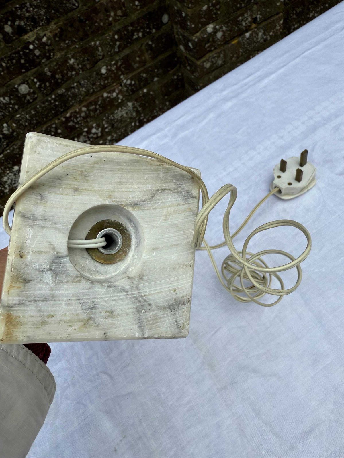 photo for sale Rare Mid Century Italian Alabaster Table Lamp, Grey Table Lamp, Hand Carved Mid Century Stone Lighting, Made In Italy, Bedside Lamp Base