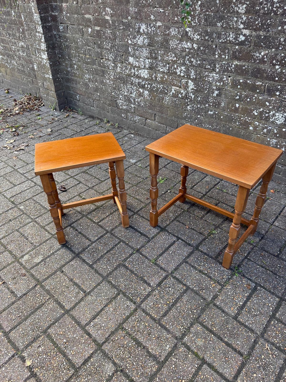 Vintage Nest Of Two Beech Occasional Tables, Plant Stands, Side Tables, Small Vintage Wooden Tables, Lamp Tables, Two Vintage Tables photo Furniture