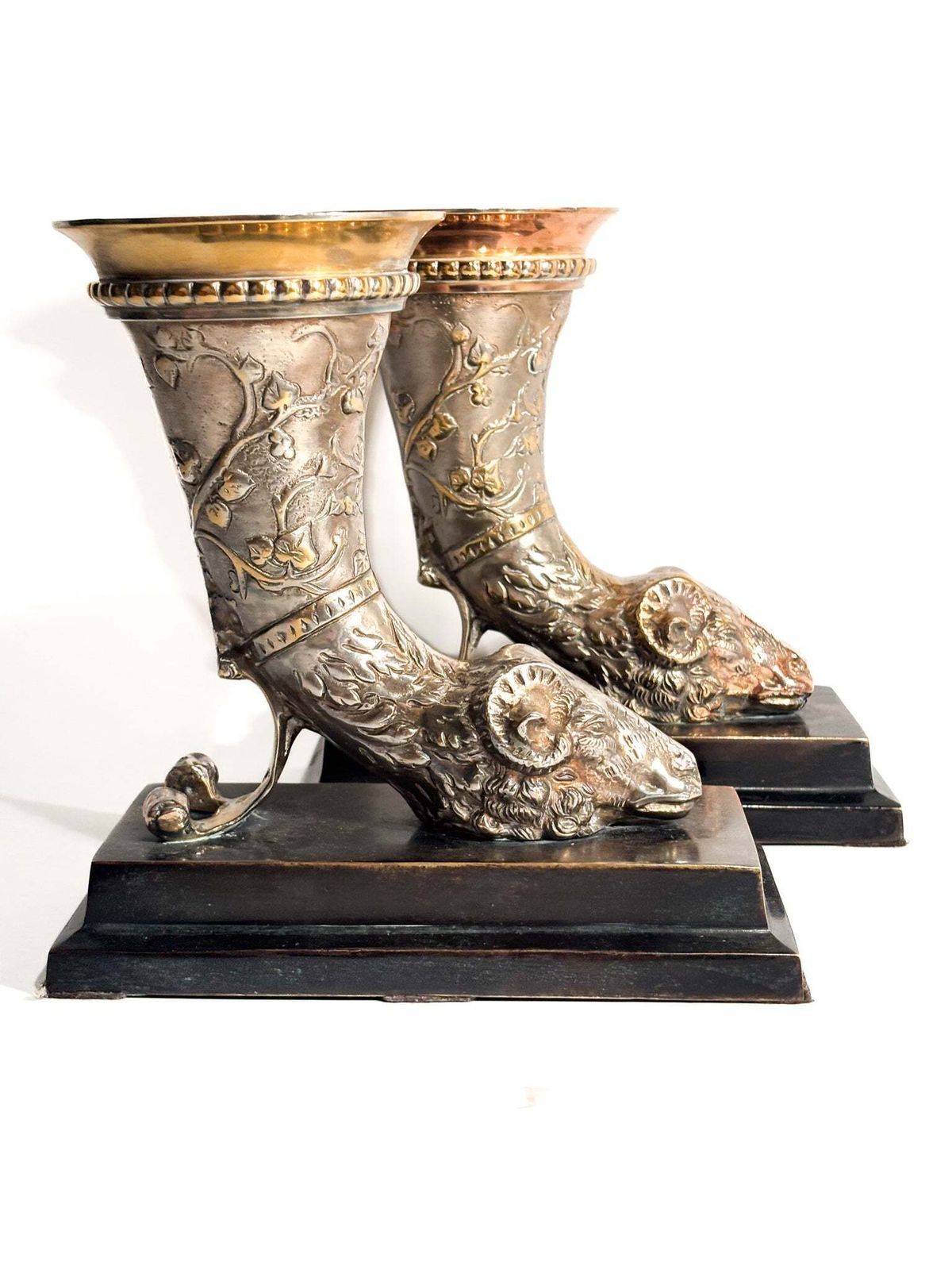 Pair Of Bronze Bookend Sculptures With Horn And Ram, 20th Century photo vinterior